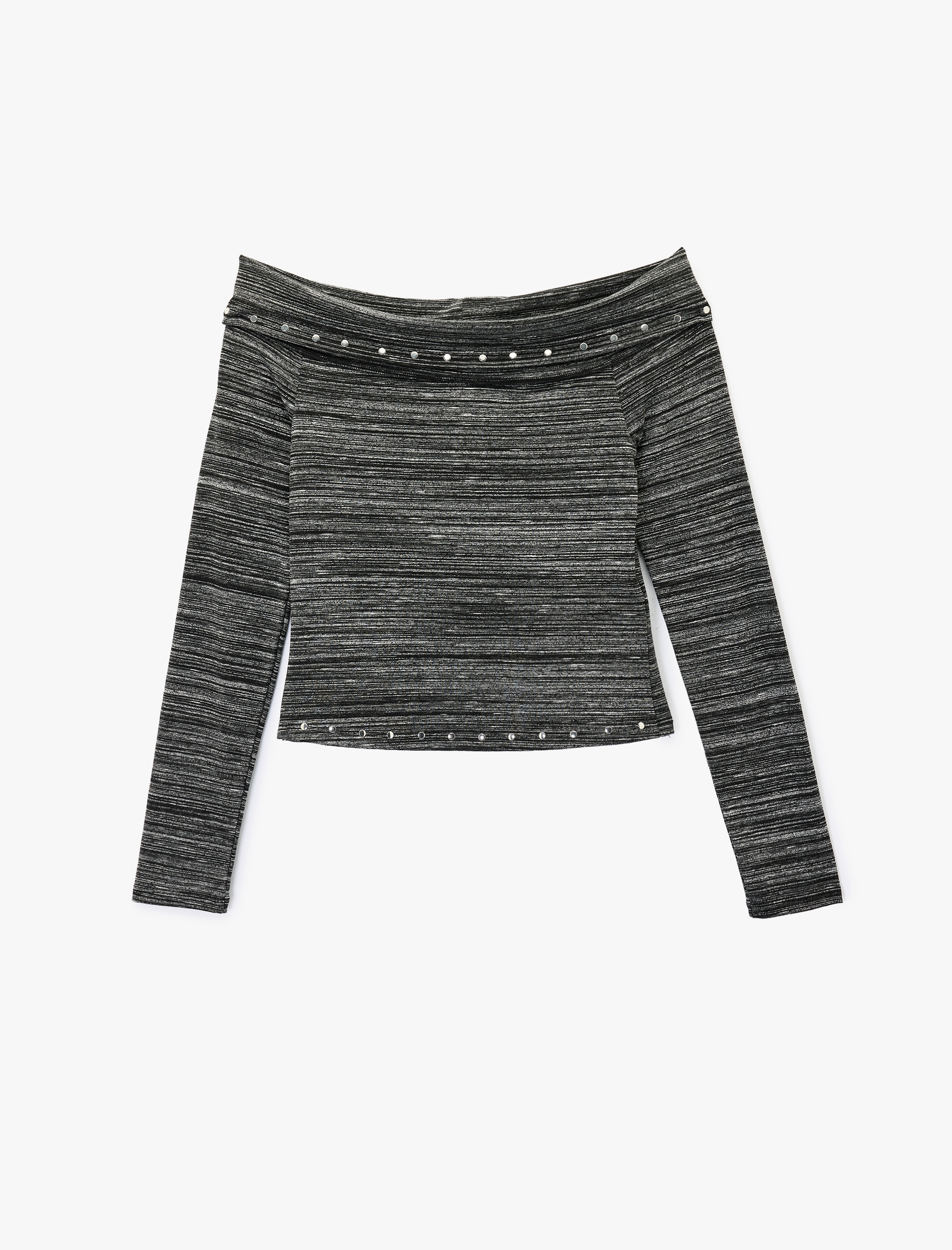   Koton X Sibil Çetinkaya - Uzun Kollu Zımba Detaylı Omzu Açık Bluz