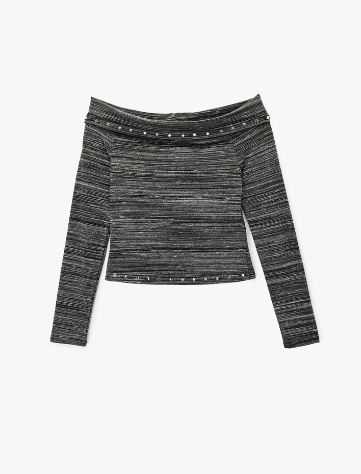  Koton X Sibil Çetinkaya - Uzun Kollu Zımba Detaylı Omzu Açık Bluz