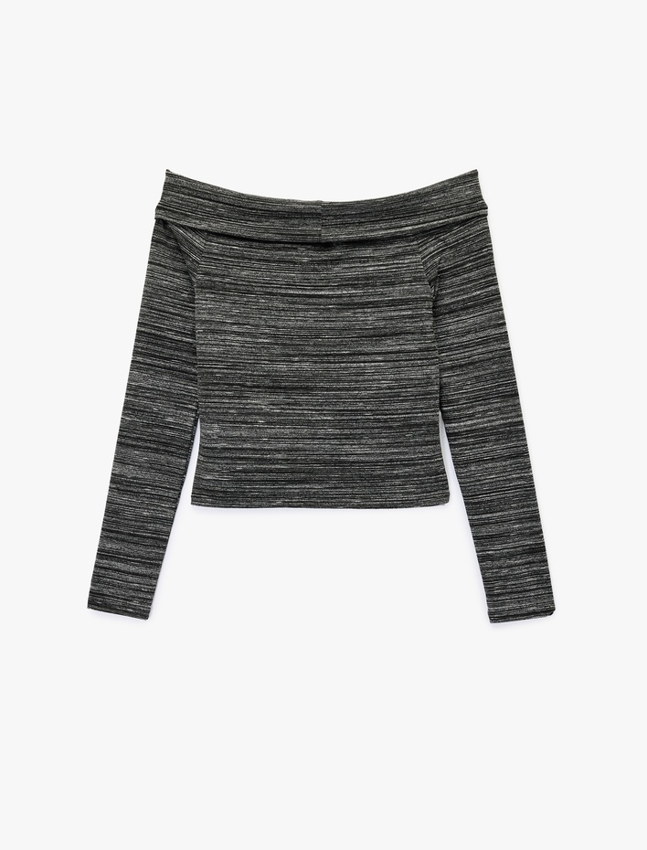  Koton X Sibil Çetinkaya - Uzun Kollu Zımba Detaylı Omzu Açık Bluz