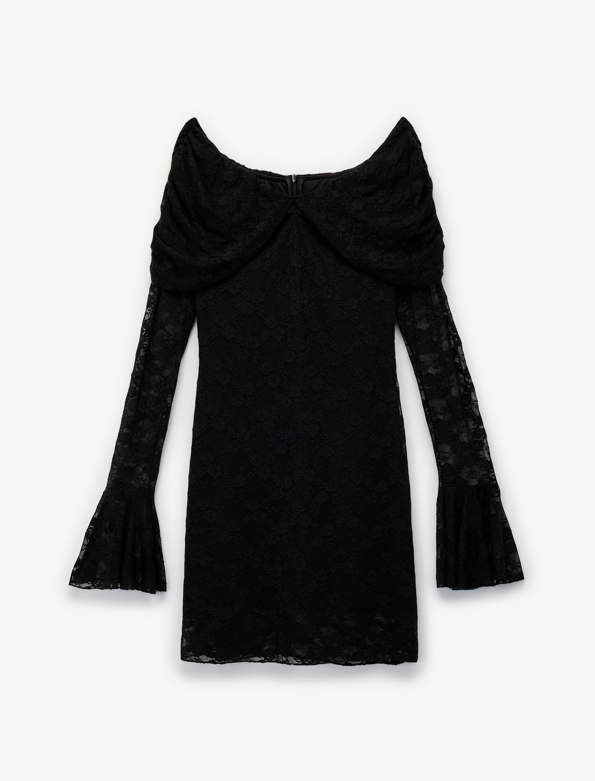   Koton X Sibil Çetinkaya - Kayık Yaka Uzun Kollu Bodycon Mini Dantelli Elbise