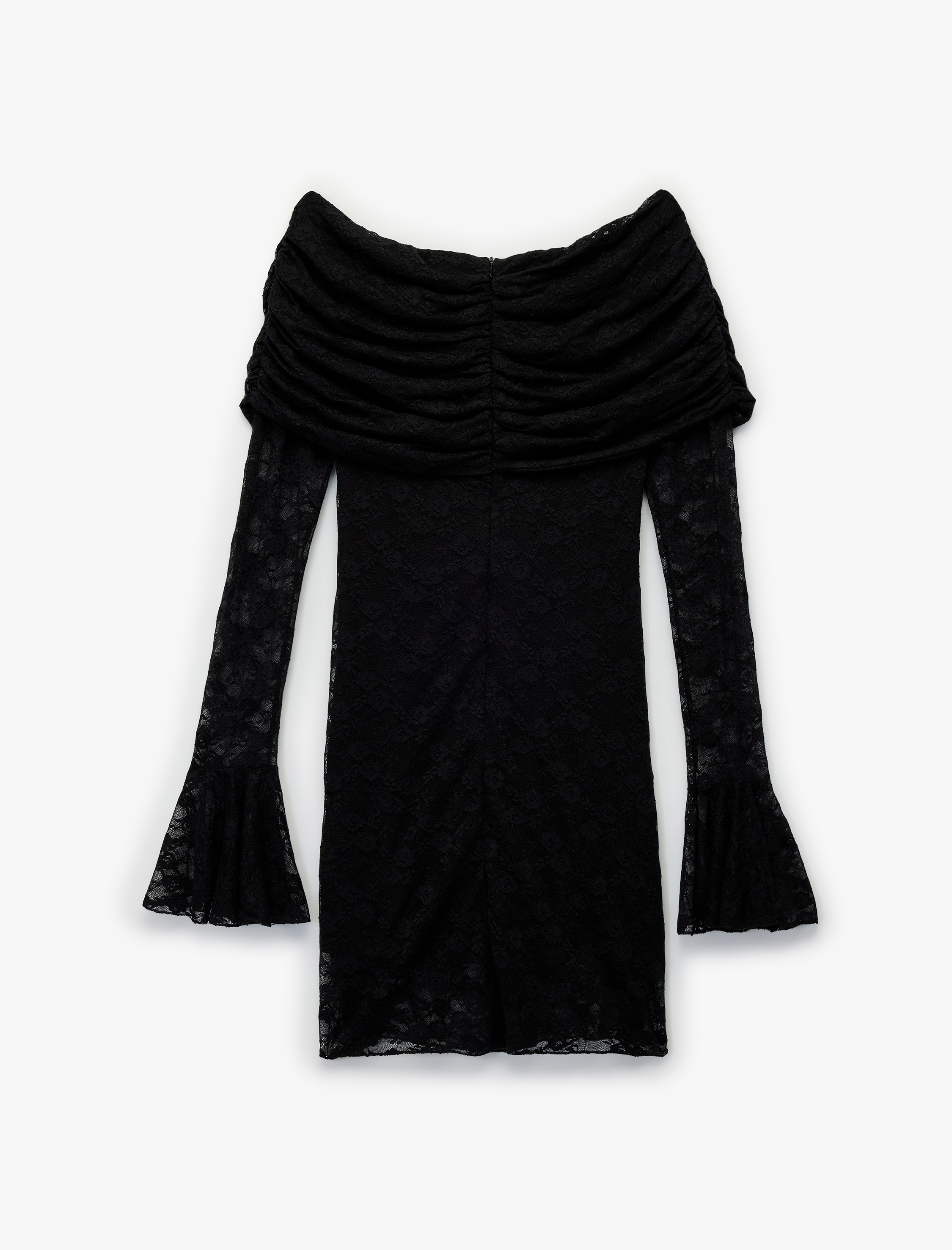   Koton X Sibil Çetinkaya - Kayık Yaka Uzun Kollu Bodycon Mini Dantelli Elbise