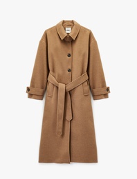 Koton X Şahika Ercümen - Kemerli Kaban Yakası Apoletli Kaşe Uzun Kollu Cepli