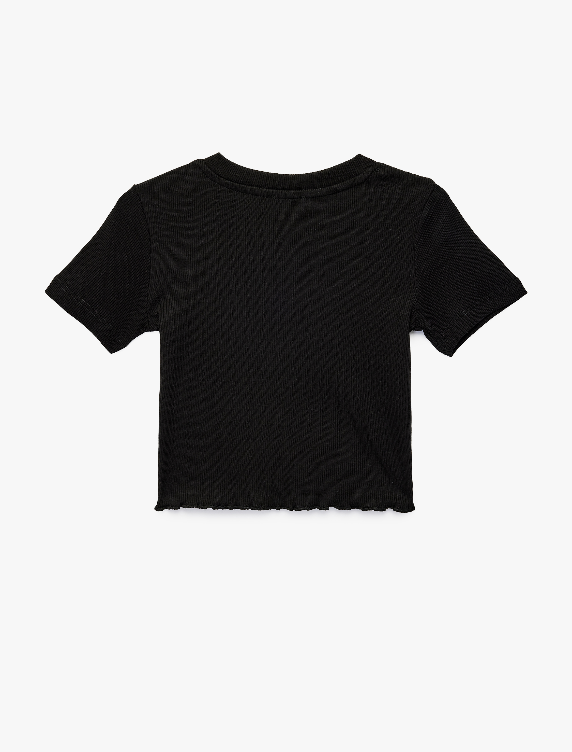  Kız Çocuk Pamuklu Kısa Kollu Kalp Pencere Detaylı Crop Tişört