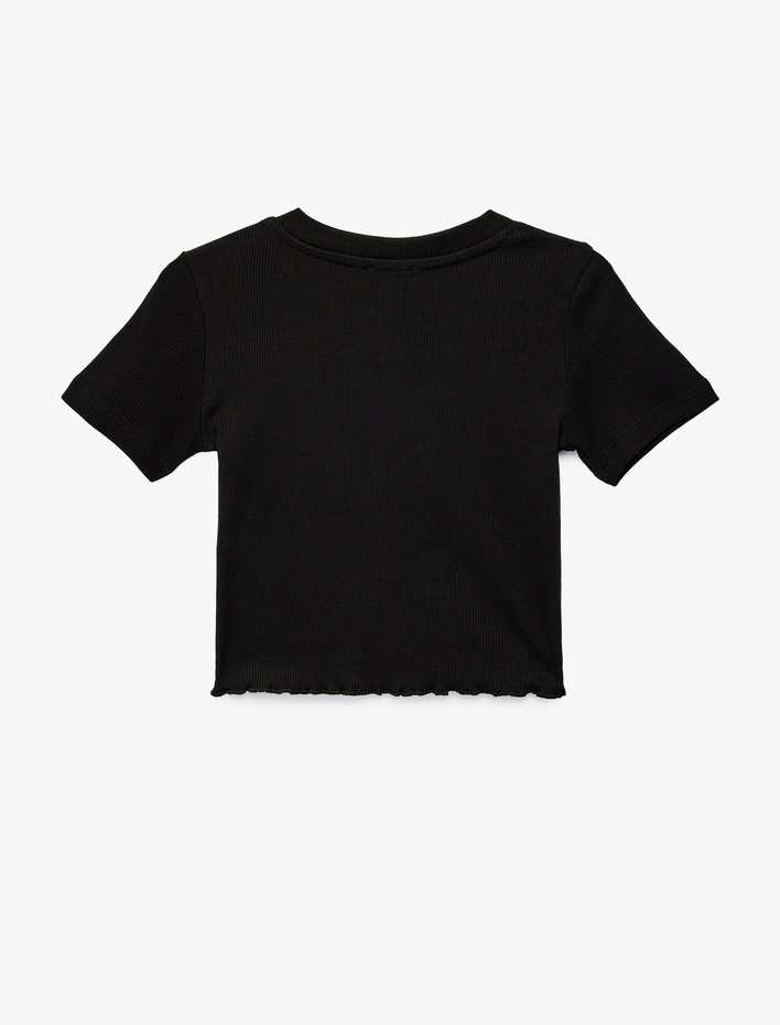 Kız Çocuk Pamuklu Kısa Kollu Kalp Pencere Detaylı Crop Tişört
