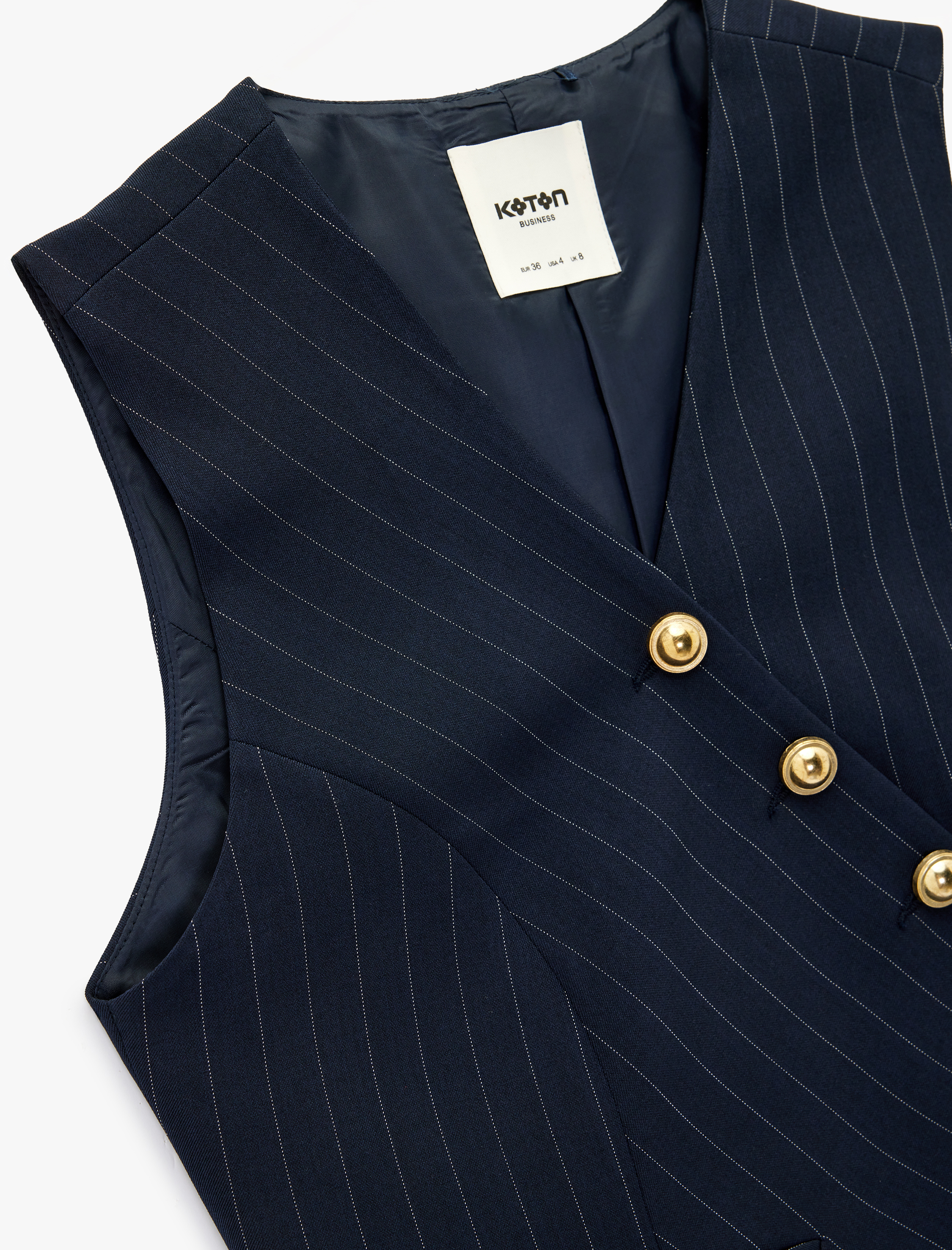   Kolsuz Kruvaze Yaka Düğmeli Asimetrik Çizgili Yelek