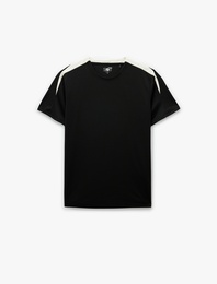 Regular Fit Kısa Kollu Renk Kontrastlı Bisiklet Yaka Spor Tişört