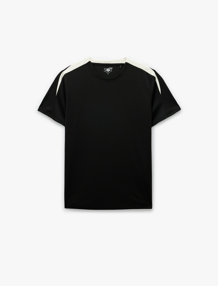  Regular Fit Kısa Kollu Renk Kontrastlı Bisiklet Yaka Spor Tişört