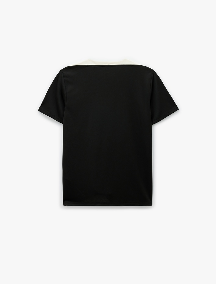  Regular Fit Kısa Kollu Renk Kontrastlı Bisiklet Yaka Spor Tişört