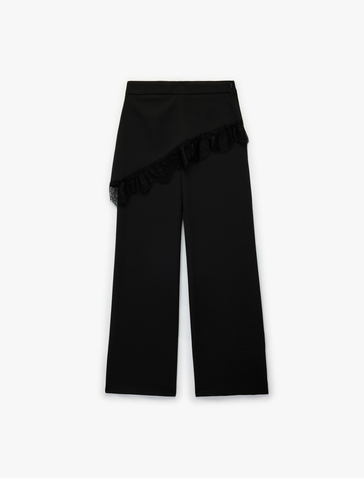 Dantel Detaylı Geniş Paça Kumaş Pantolon