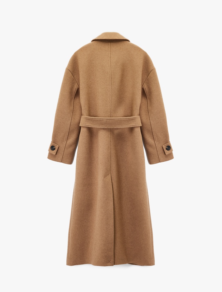  Koton X Şahika Ercümen - Kemerli Kaban Yakası Apoletli Kaşe Uzun Kollu Cepli