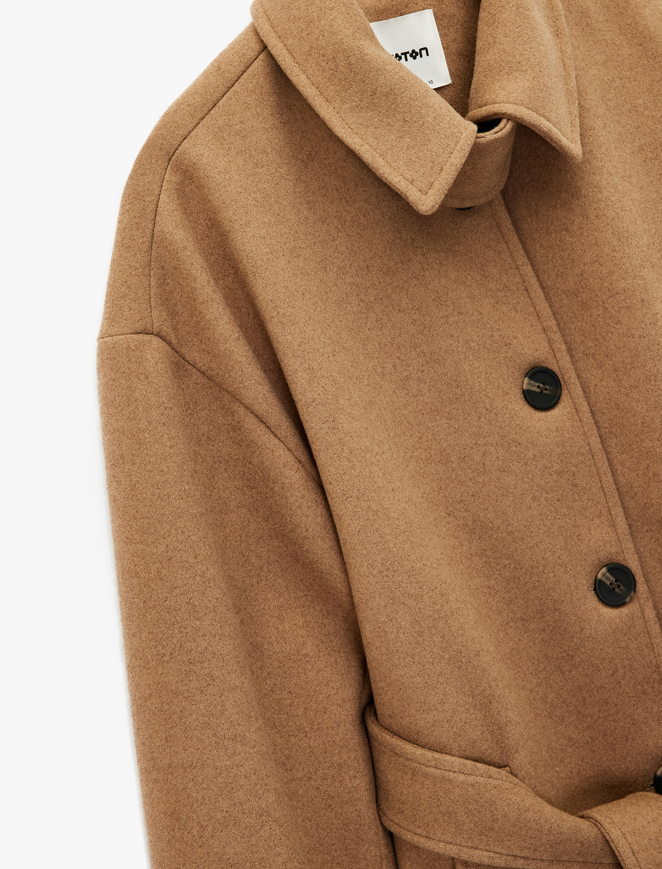   Koton X Şahika Ercümen - Kemerli Kaban Yakası Apoletli Kaşe Uzun Kollu Cepli