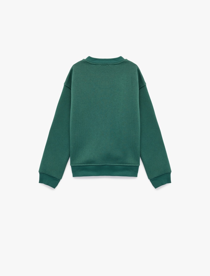 Kız Çocuk Üç İplik Ayıcık Baskılı Uzun Kollu Bisiklet Yaka Sweatshirt