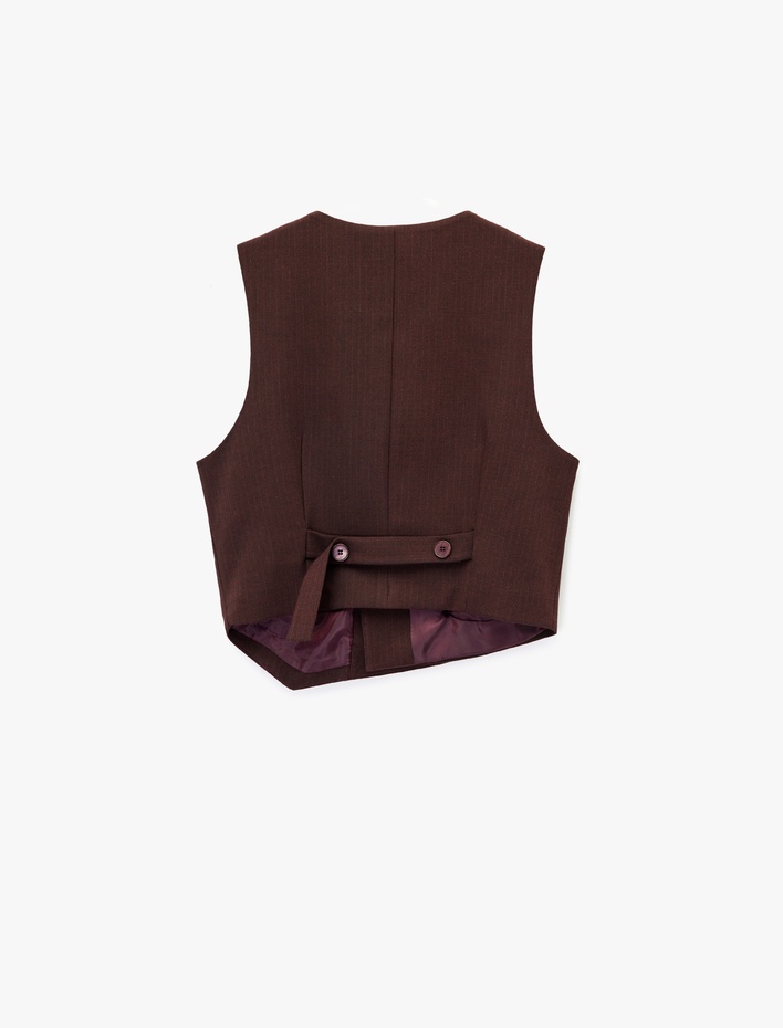  Kolsuz Düğmeli Asimetrik Kruvaze Yaka Yelek