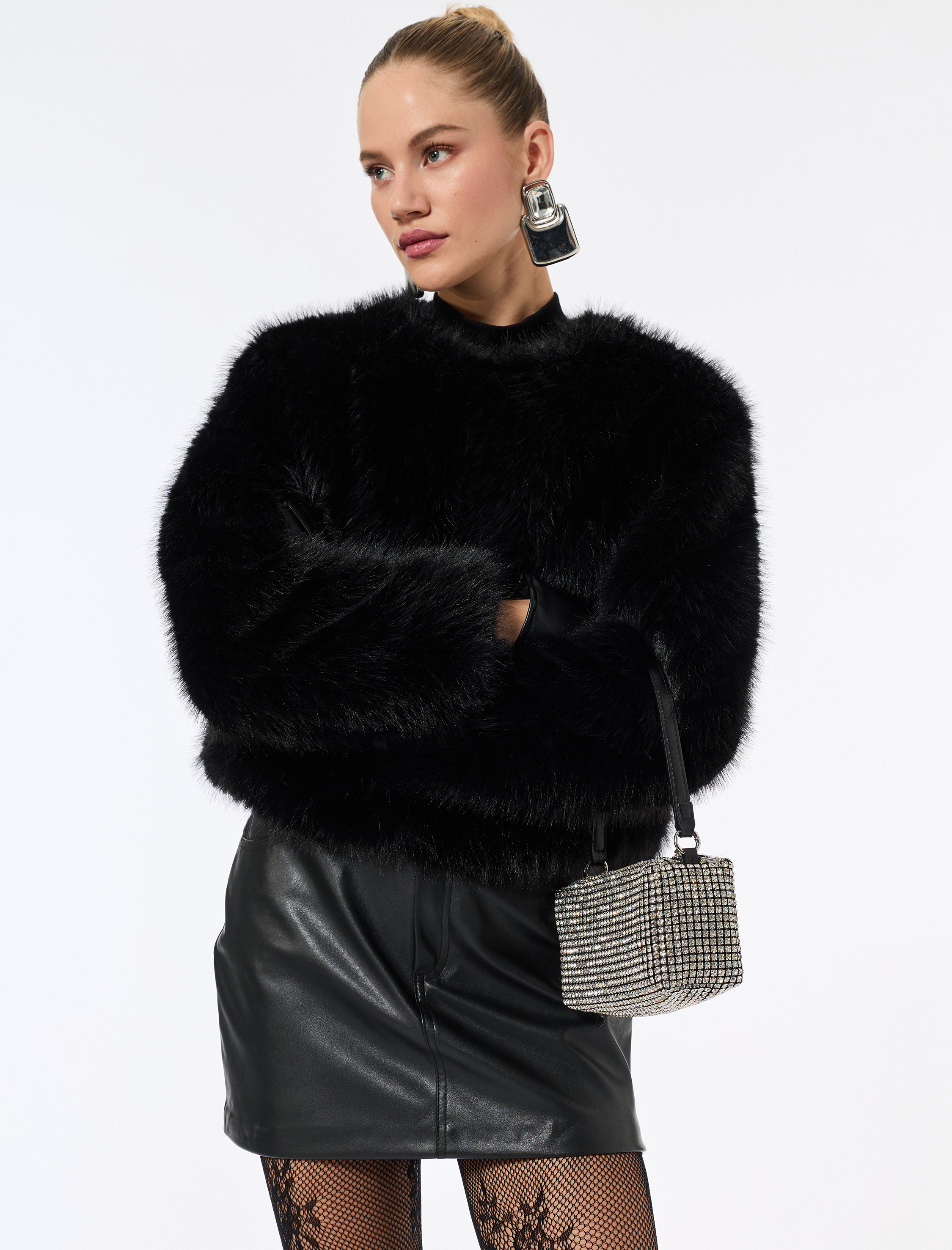   Suni Kürk Mont Crop Uzun Kollu Bisiklet Yaka