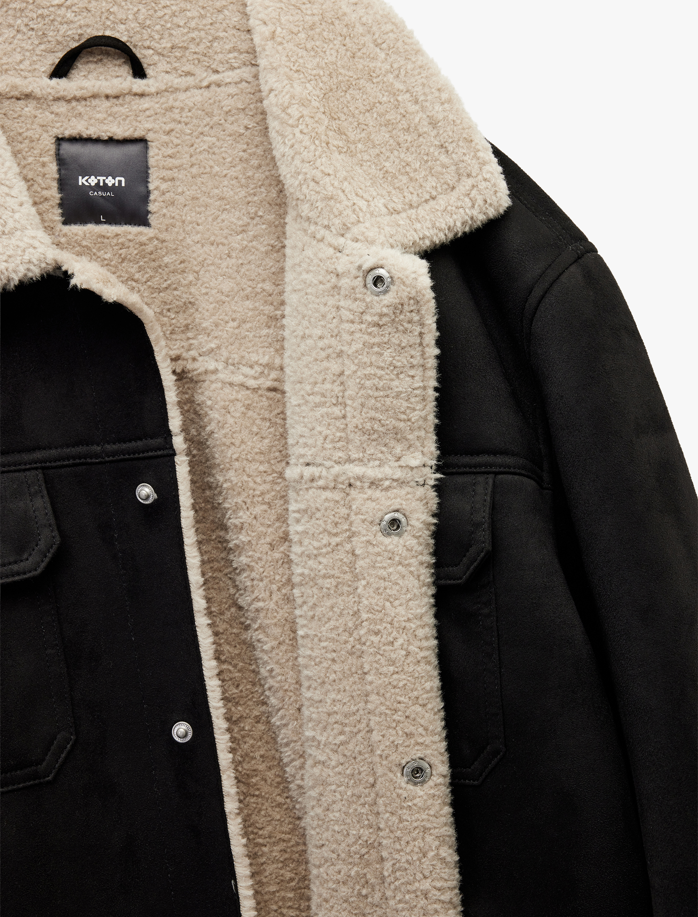   Kapaklı Cepli Çıtçıt Düğme Detaylı Slim Fit İçi Peluş Yaka Suni Süet Ceket