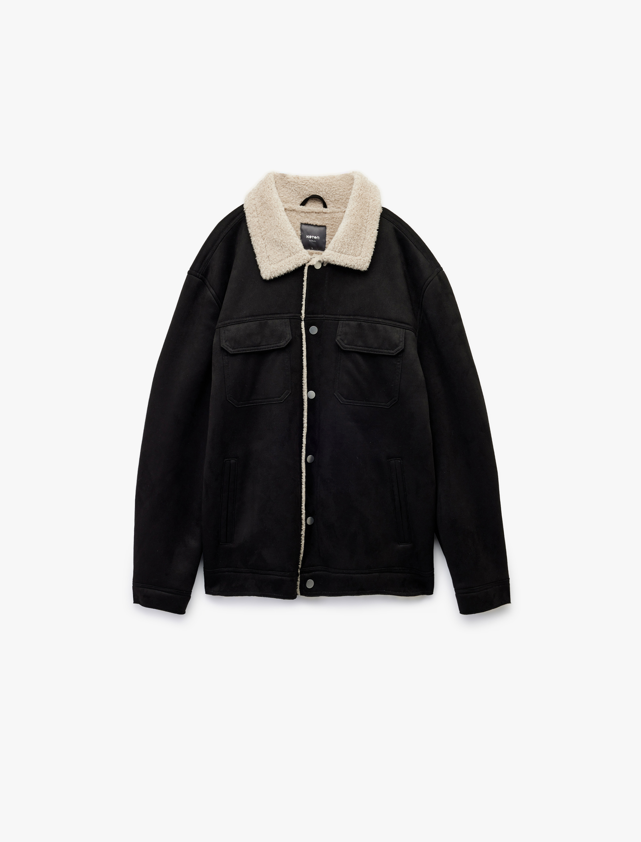   Kapaklı Cepli Çıtçıt Düğme Detaylı Slim Fit İçi Peluş Yaka Suni Süet Ceket