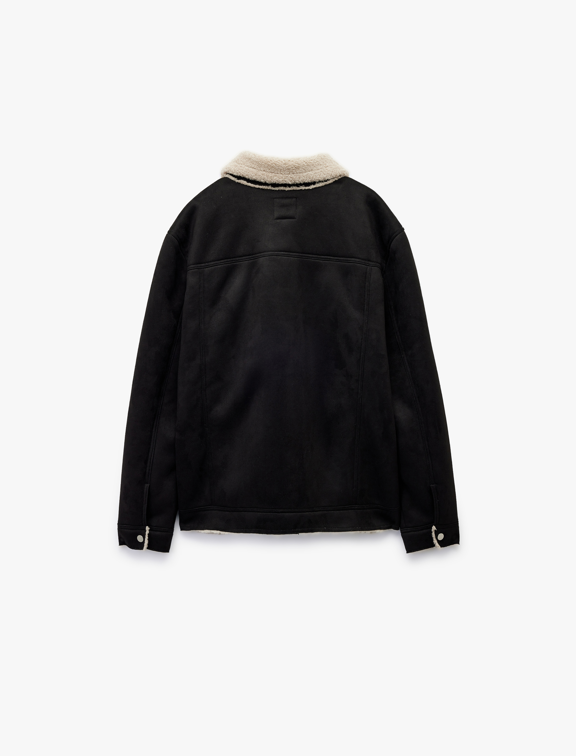   Kapaklı Cepli Çıtçıt Düğme Detaylı Slim Fit İçi Peluş Yaka Suni Süet Ceket