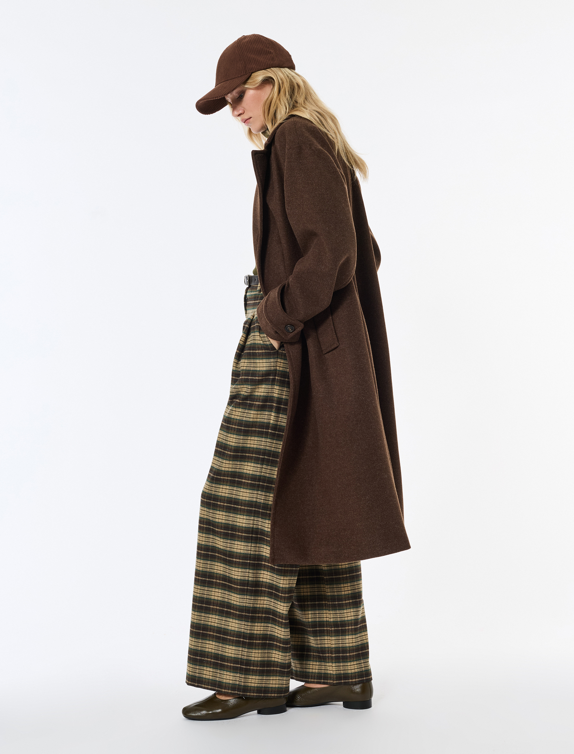   Oversize Kaban Kaşe Astarlı Düğmeli Kruvaze Uzun Kollu