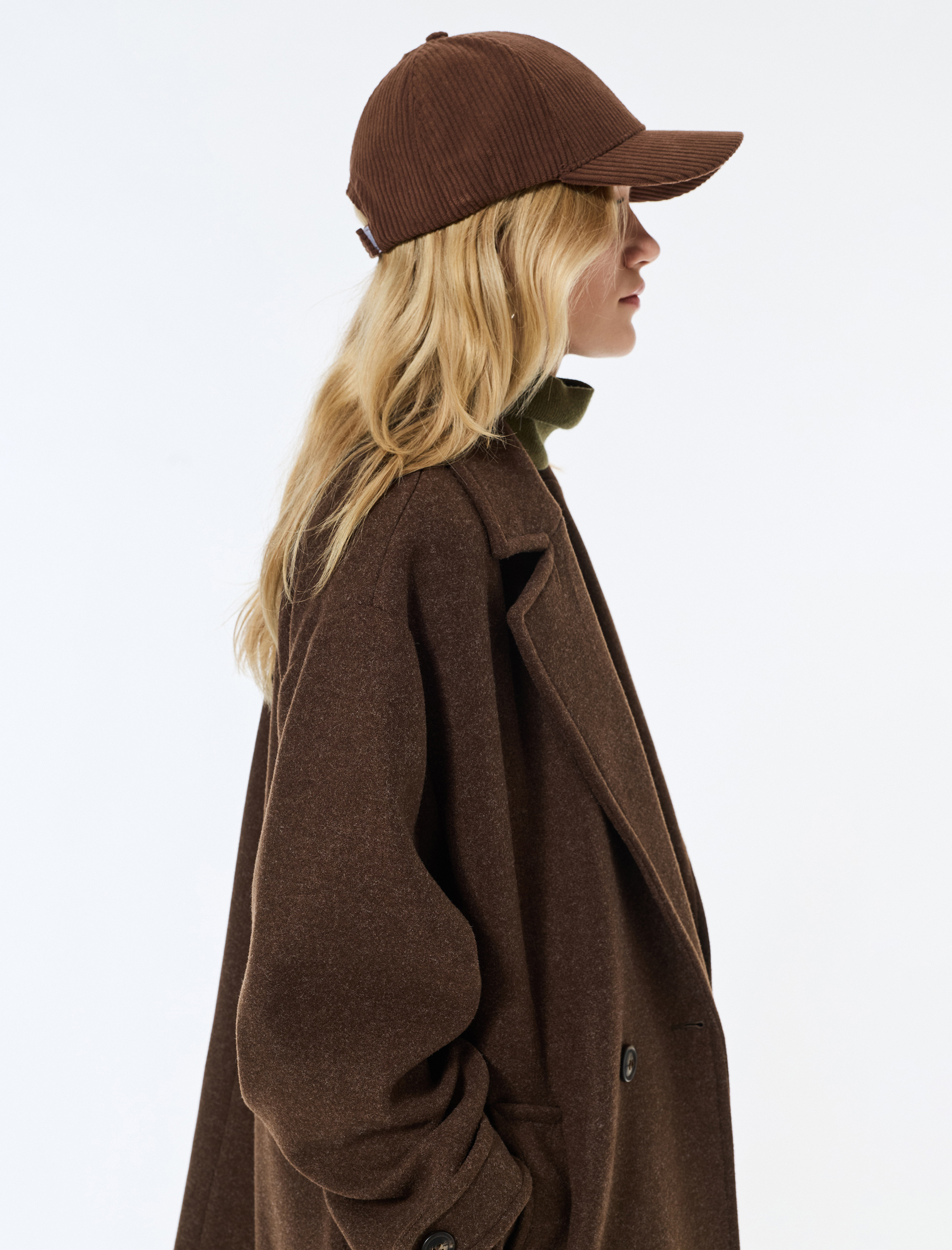   Oversize Kaban Kaşe Astarlı Düğmeli Kruvaze Uzun Kollu