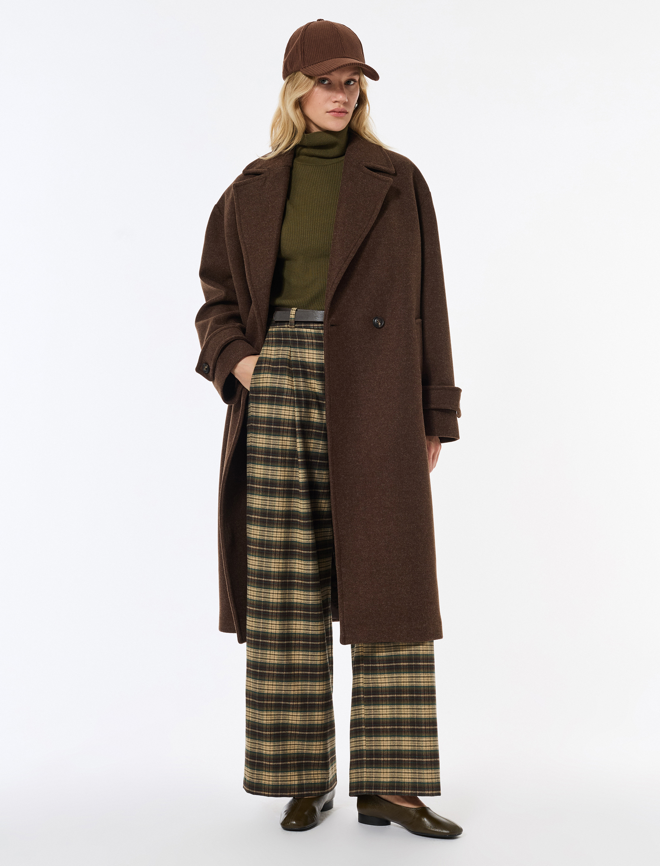   Oversize Kaban Kaşe Astarlı Düğmeli Kruvaze Uzun Kollu