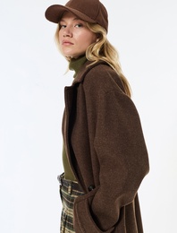 Oversize Kaban Kaşe Astarlı Düğmeli Kruvaze Uzun Kollu