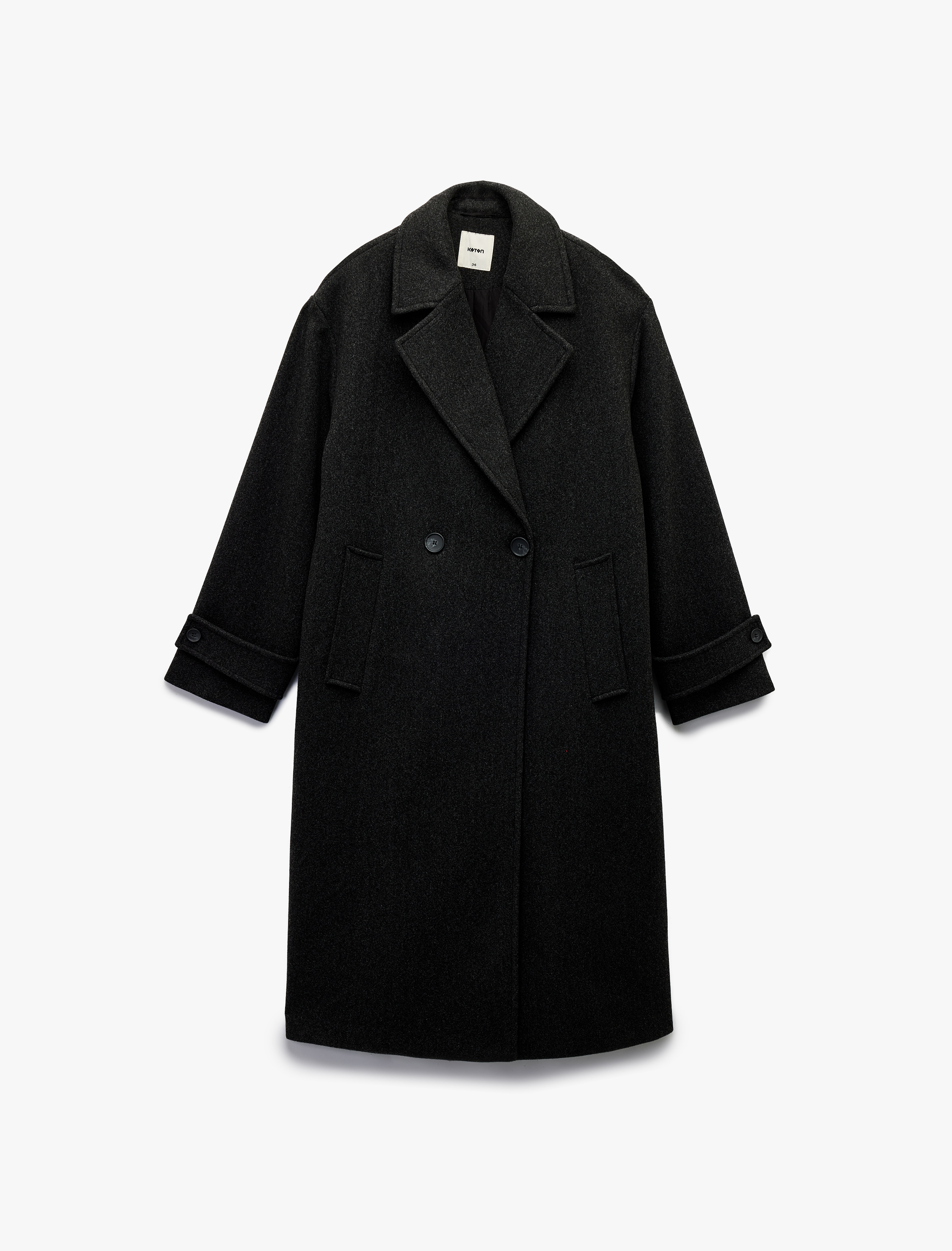   Oversize Kaban Kaşe Astarlı Düğmeli Kruvaze Uzun Kollu