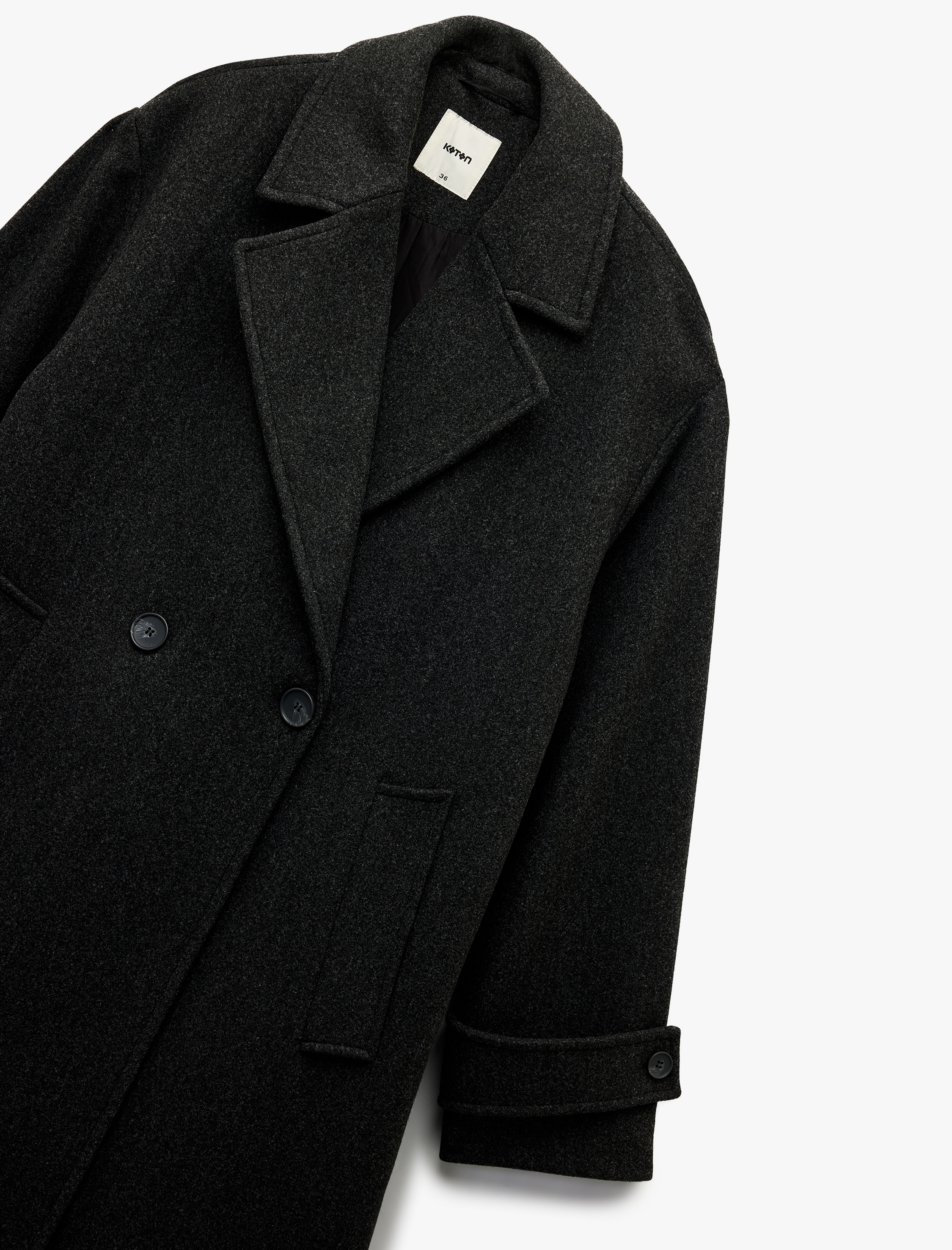   Oversize Kaban Kaşe Astarlı Düğmeli Kruvaze Uzun Kollu