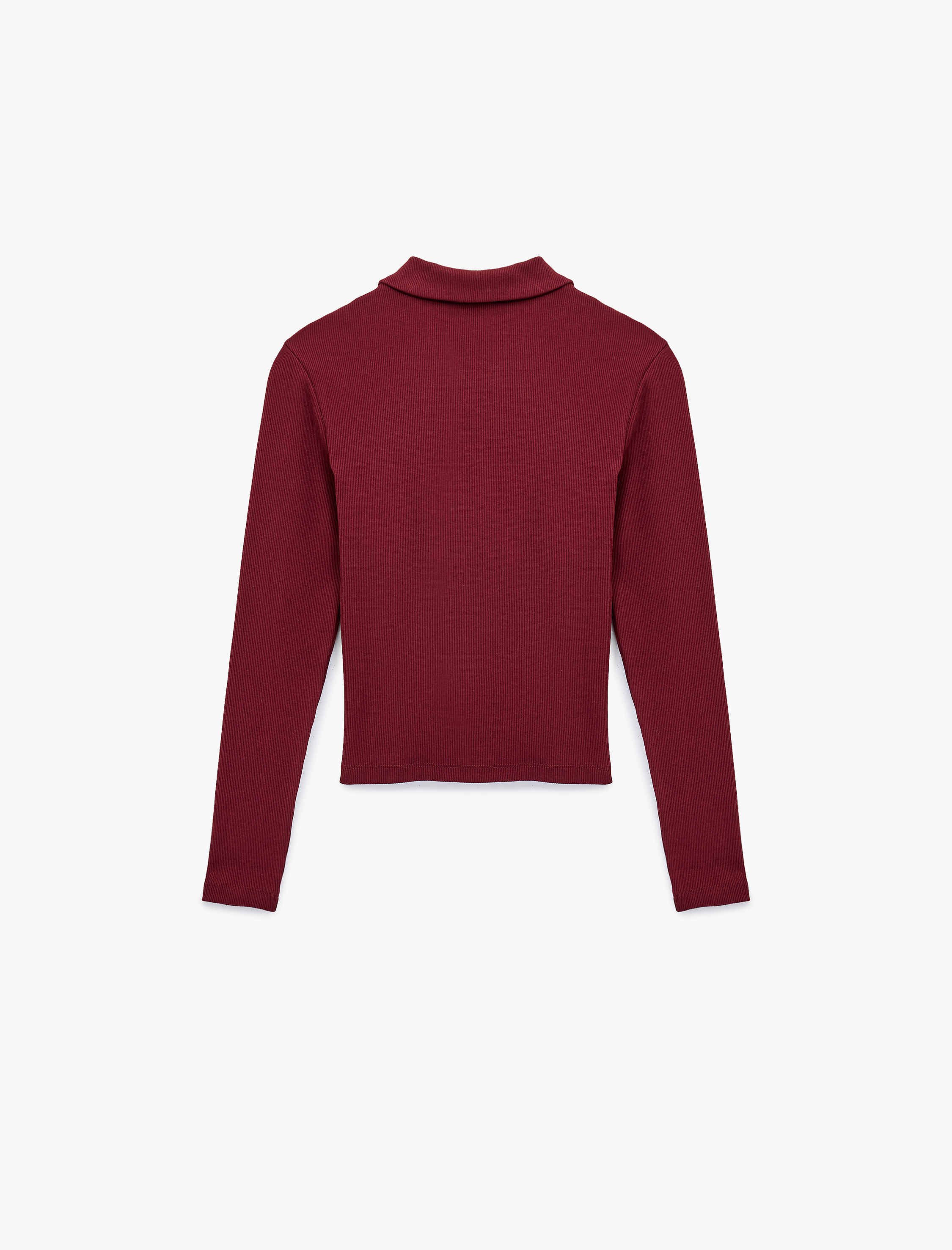   Fermuarlı Slim Fit Gömlek Yaka Kaşkorse Uzun Kollu Tişört