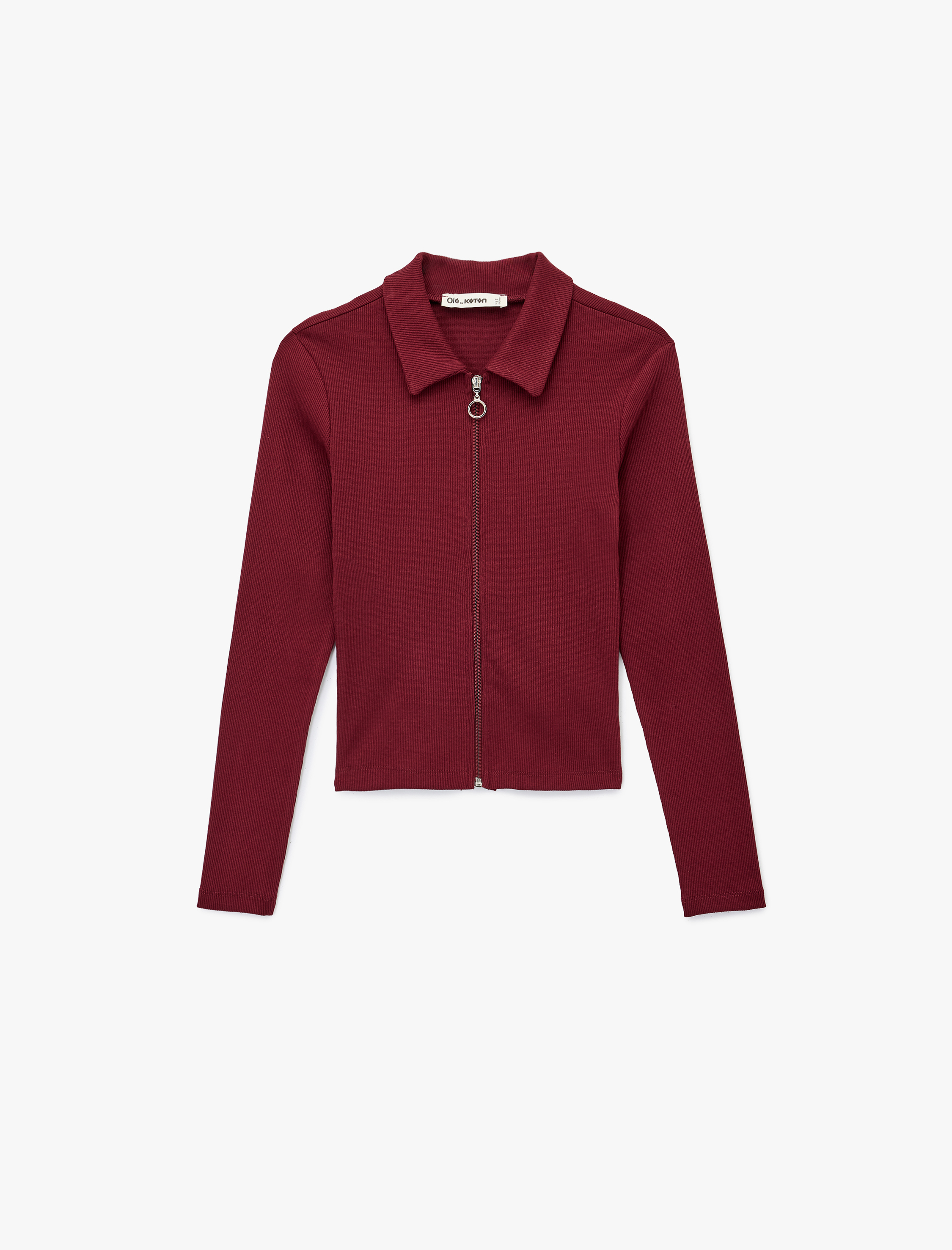   Fermuarlı Slim Fit Gömlek Yaka Kaşkorse Uzun Kollu Tişört