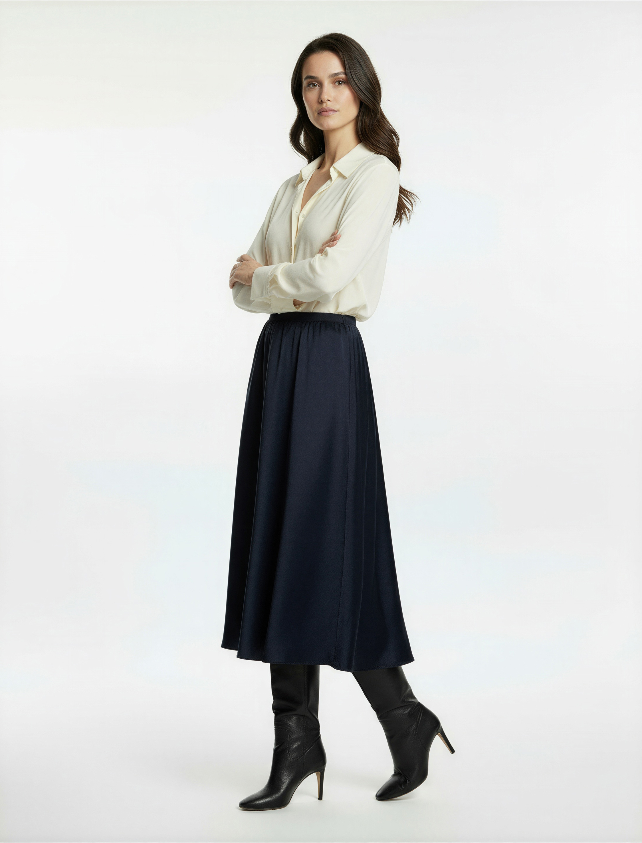   Standart Bel Regular Fit Saten Midi Etek