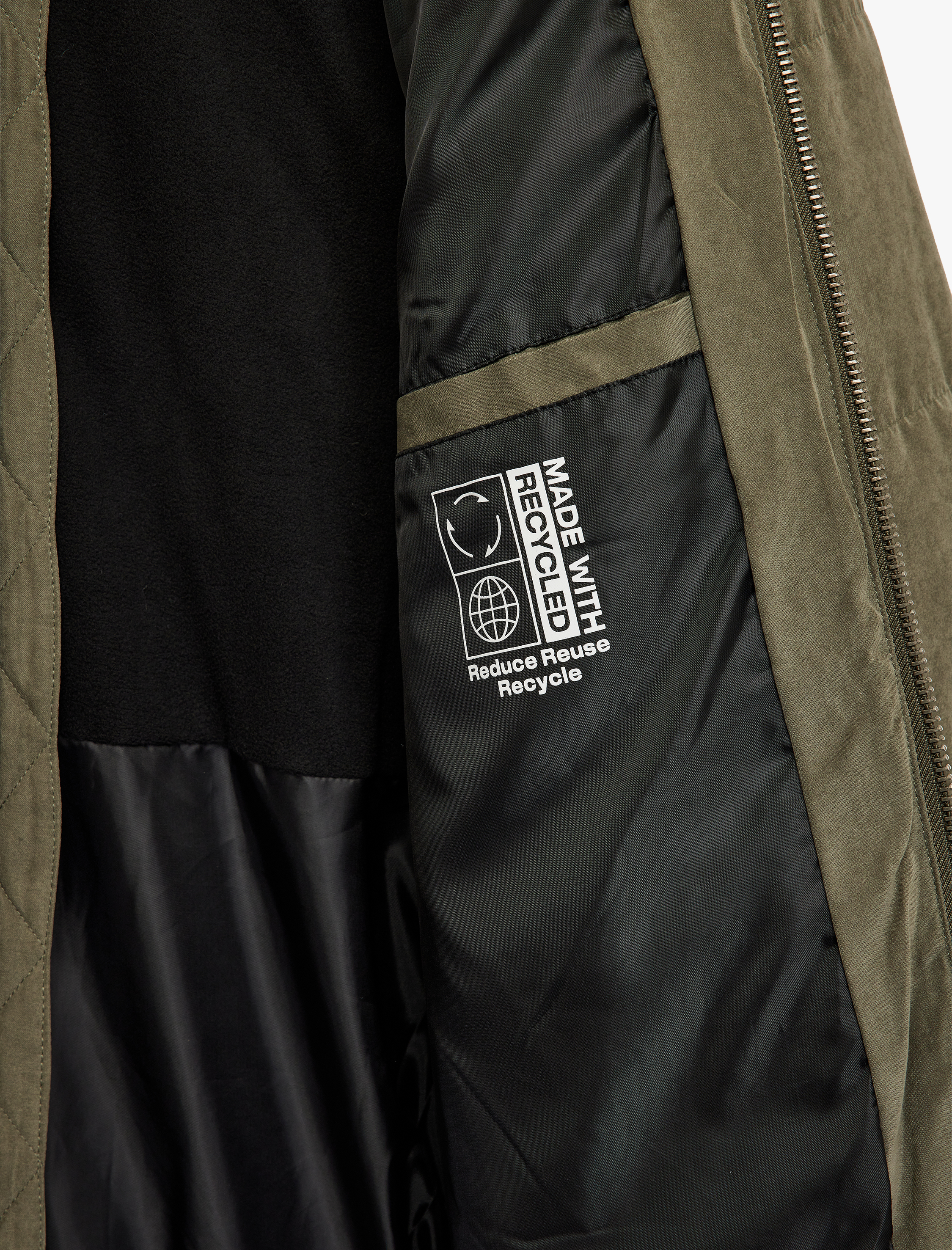   Uzun Kollu Cep Detaylı Fermuarlı Peluş Yaka Kışlık Ceket