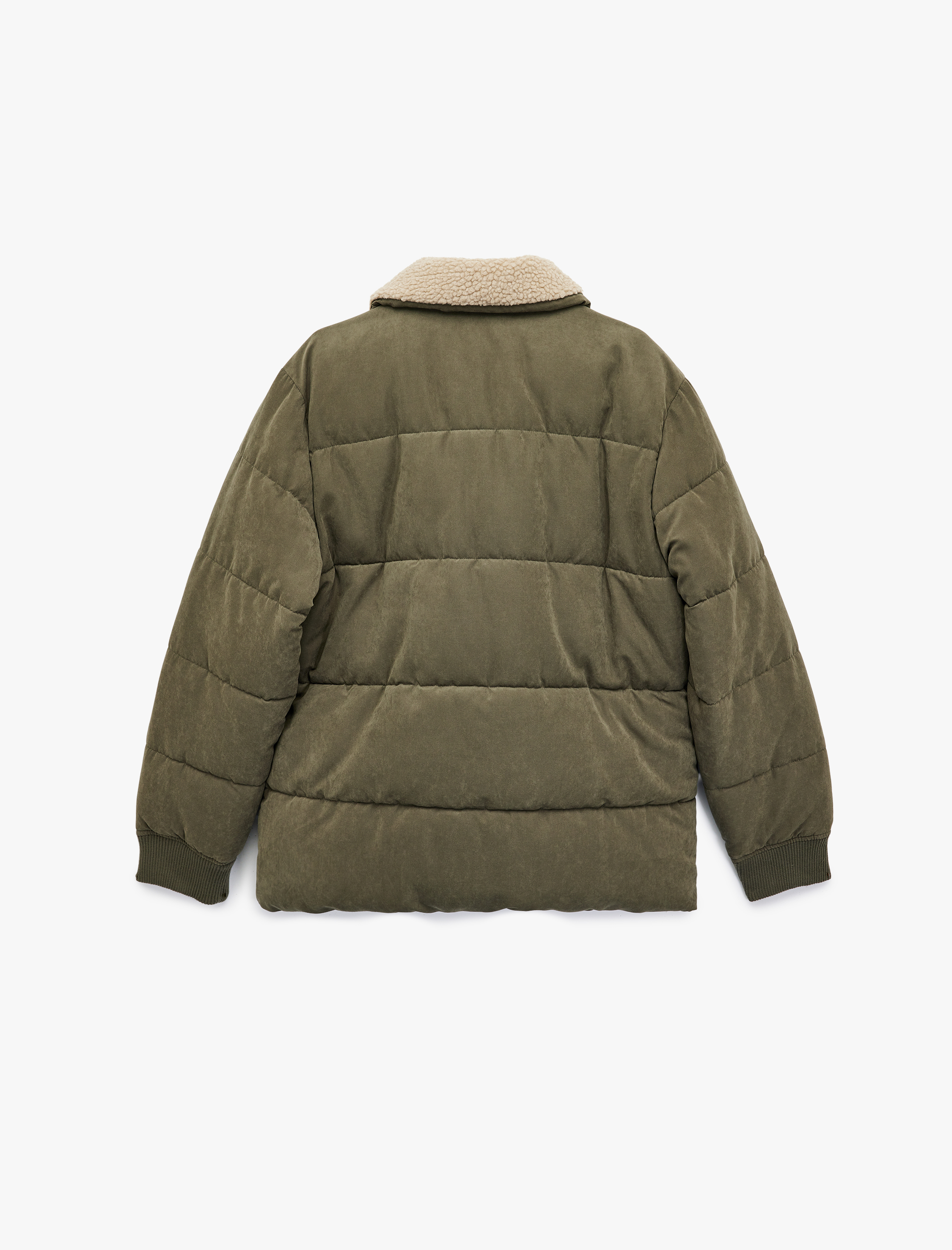   Uzun Kollu Cep Detaylı Fermuarlı Peluş Yaka Kışlık Ceket