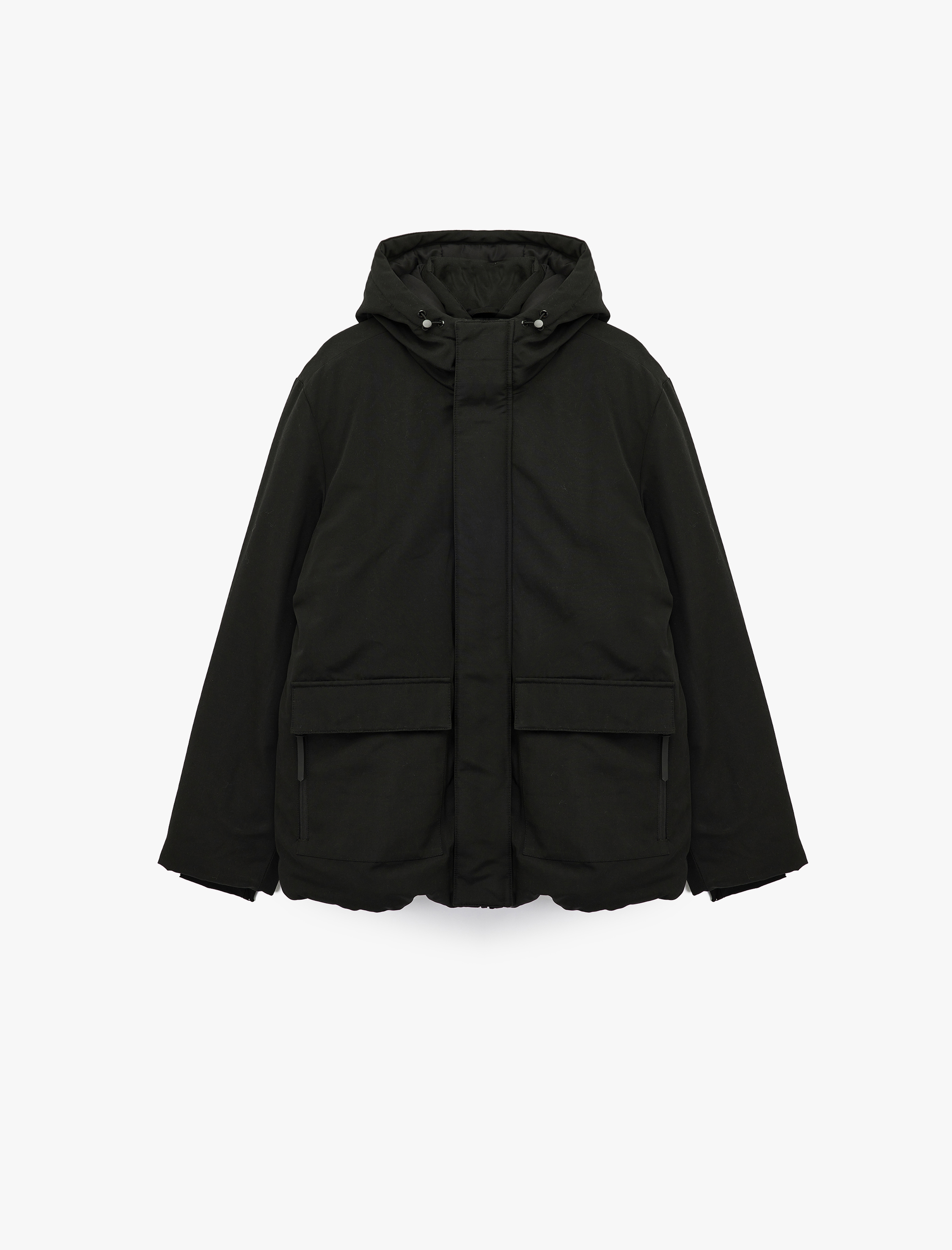   Çıtçıt Düğme Detaylı Fermuarlı Cepli Kapüşonlu Kışlık Şişme Ceket