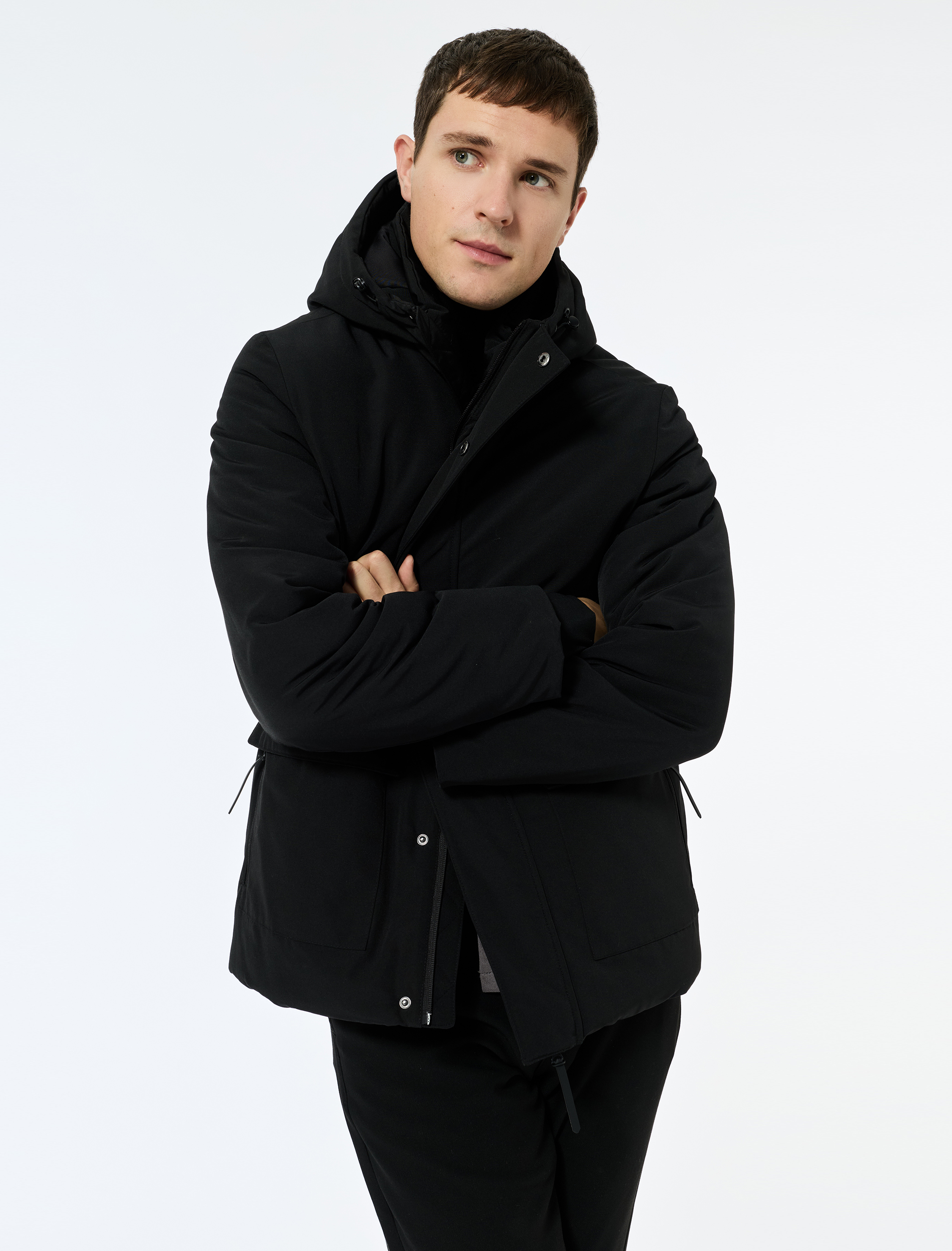   Çıtçıt Düğme Detaylı Fermuarlı Cepli Kapüşonlu Kışlık Şişme Ceket