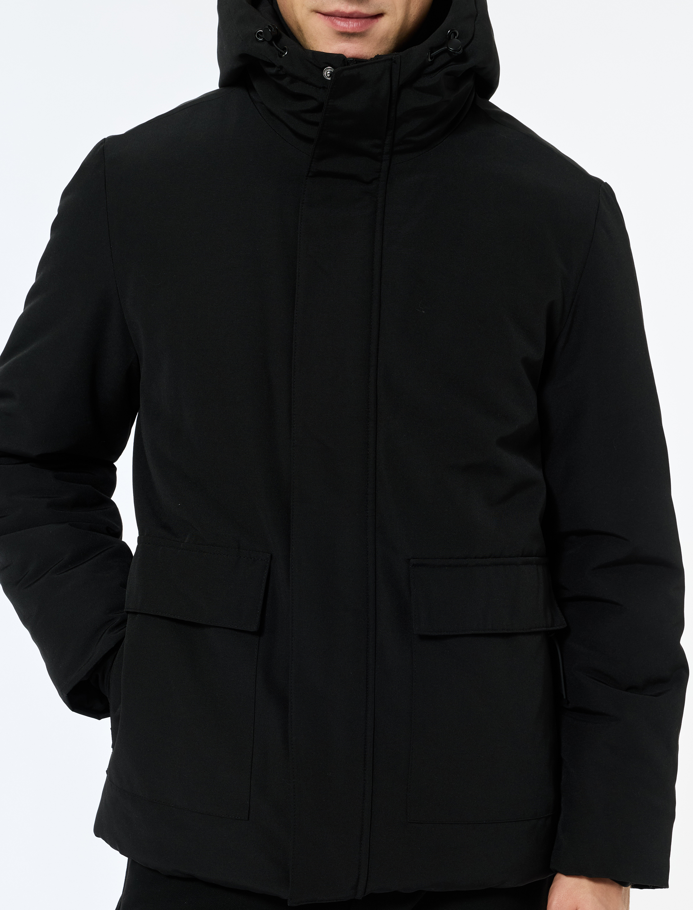   Çıtçıt Düğme Detaylı Fermuarlı Cepli Kapüşonlu Kışlık Şişme Ceket