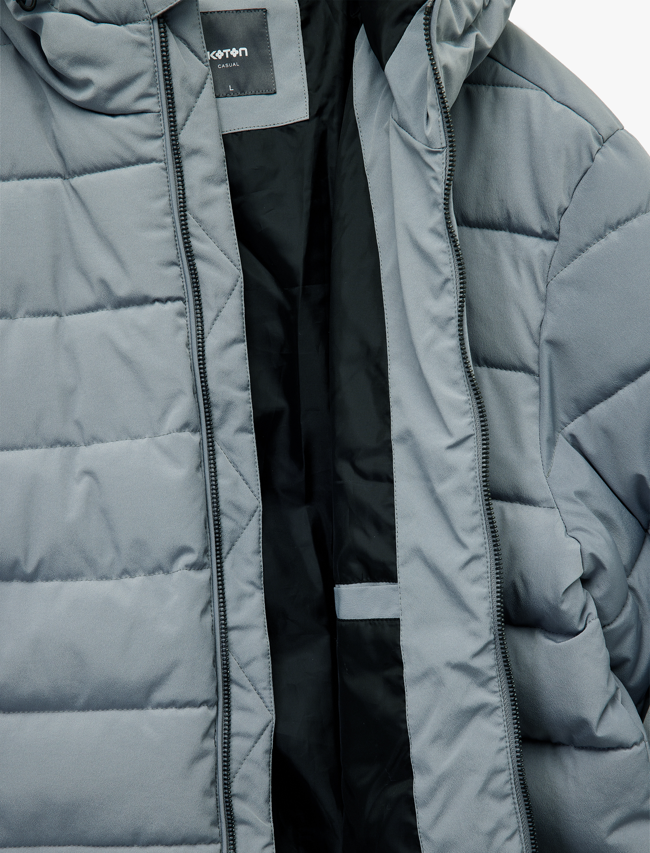   Kapüşonlu Uzun Kollu Fermuarlı Cepli Kışlık Şişme Mont