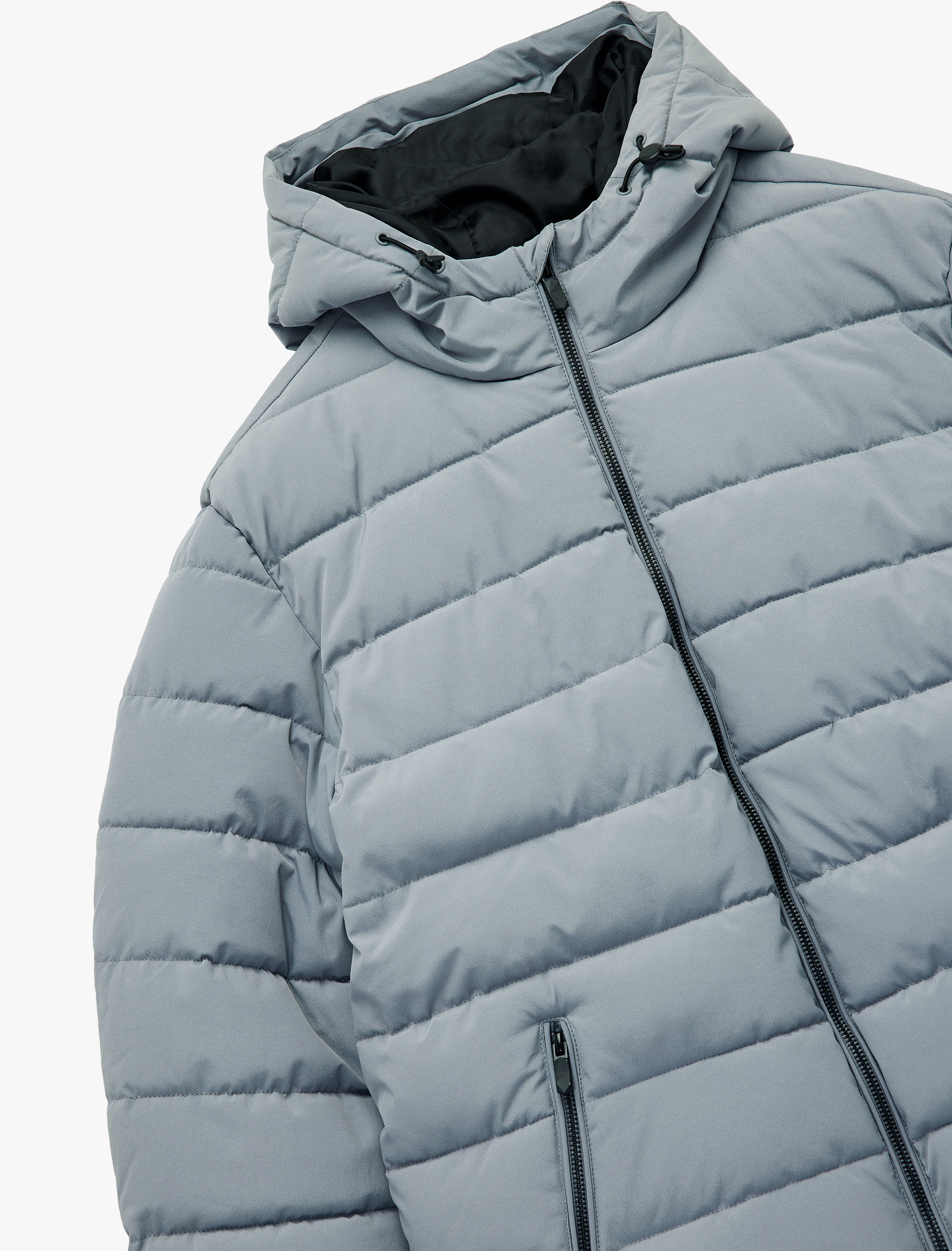   Kapüşonlu Uzun Kollu Fermuarlı Cepli Kışlık Şişme Mont