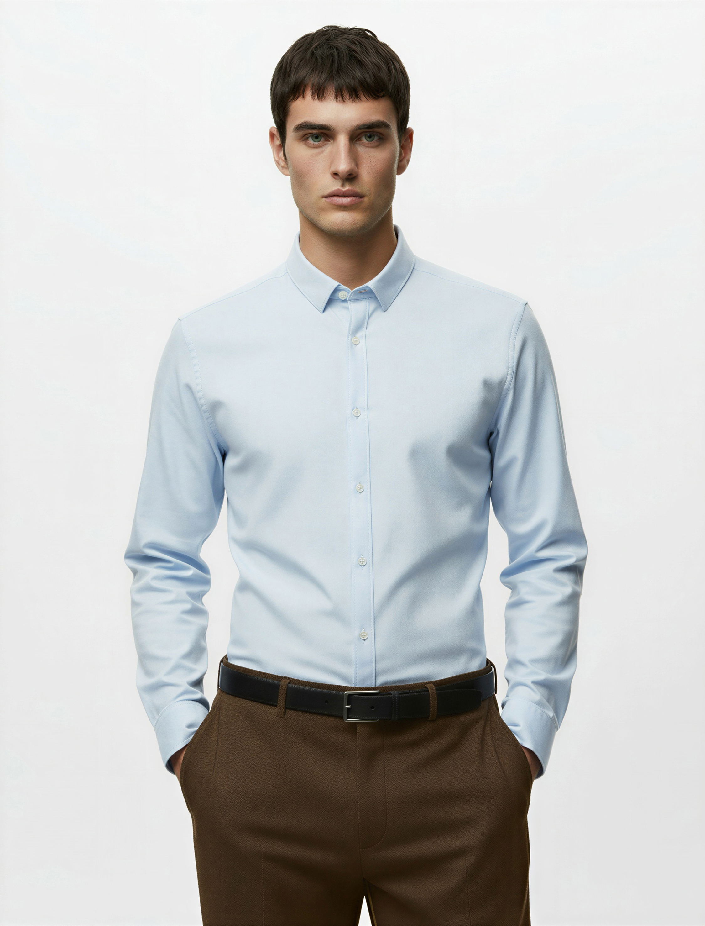   Yarım İtalyan Yaka Uzun Kollu Slim Fit Klasik Gömlek