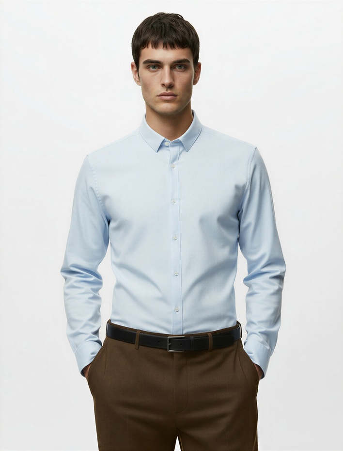  Yarım İtalyan Yaka Uzun Kollu Slim Fit Klasik Gömlek