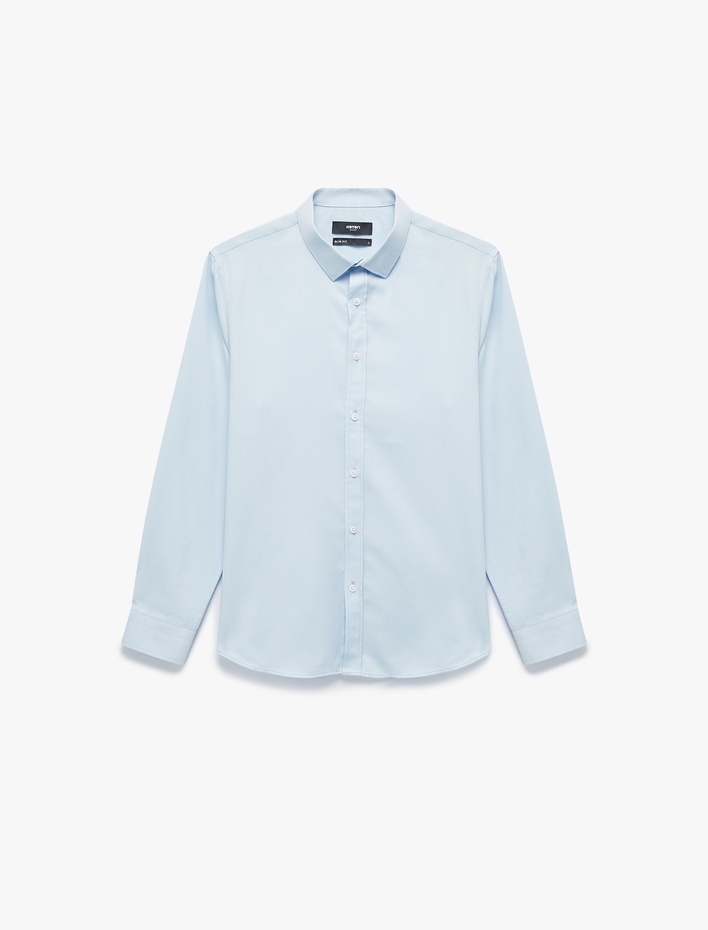  Yarım İtalyan Yaka Uzun Kollu Slim Fit Klasik Gömlek