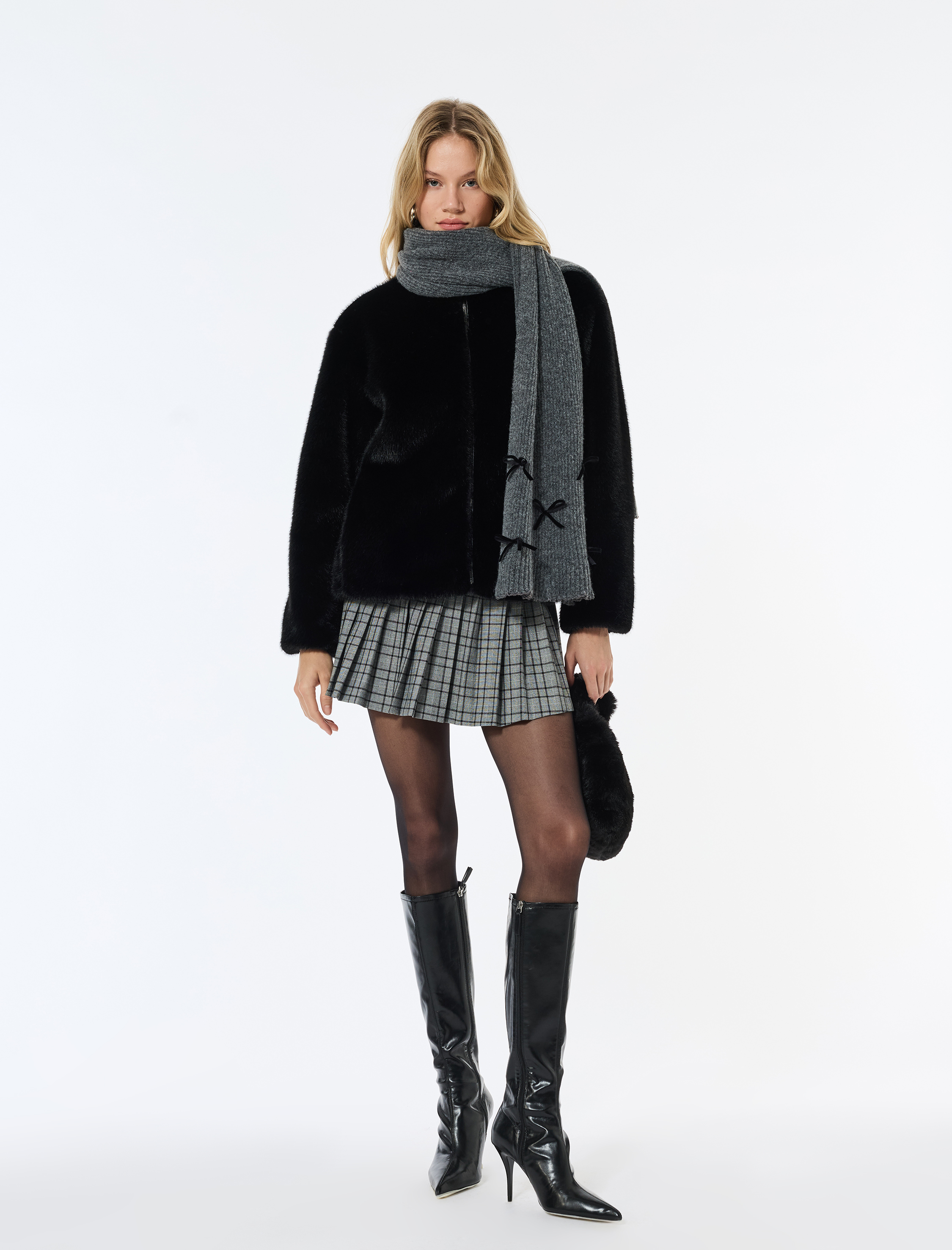   Suni Kürk Mont Fermuarlı Uzun Kollu Dik Yaka