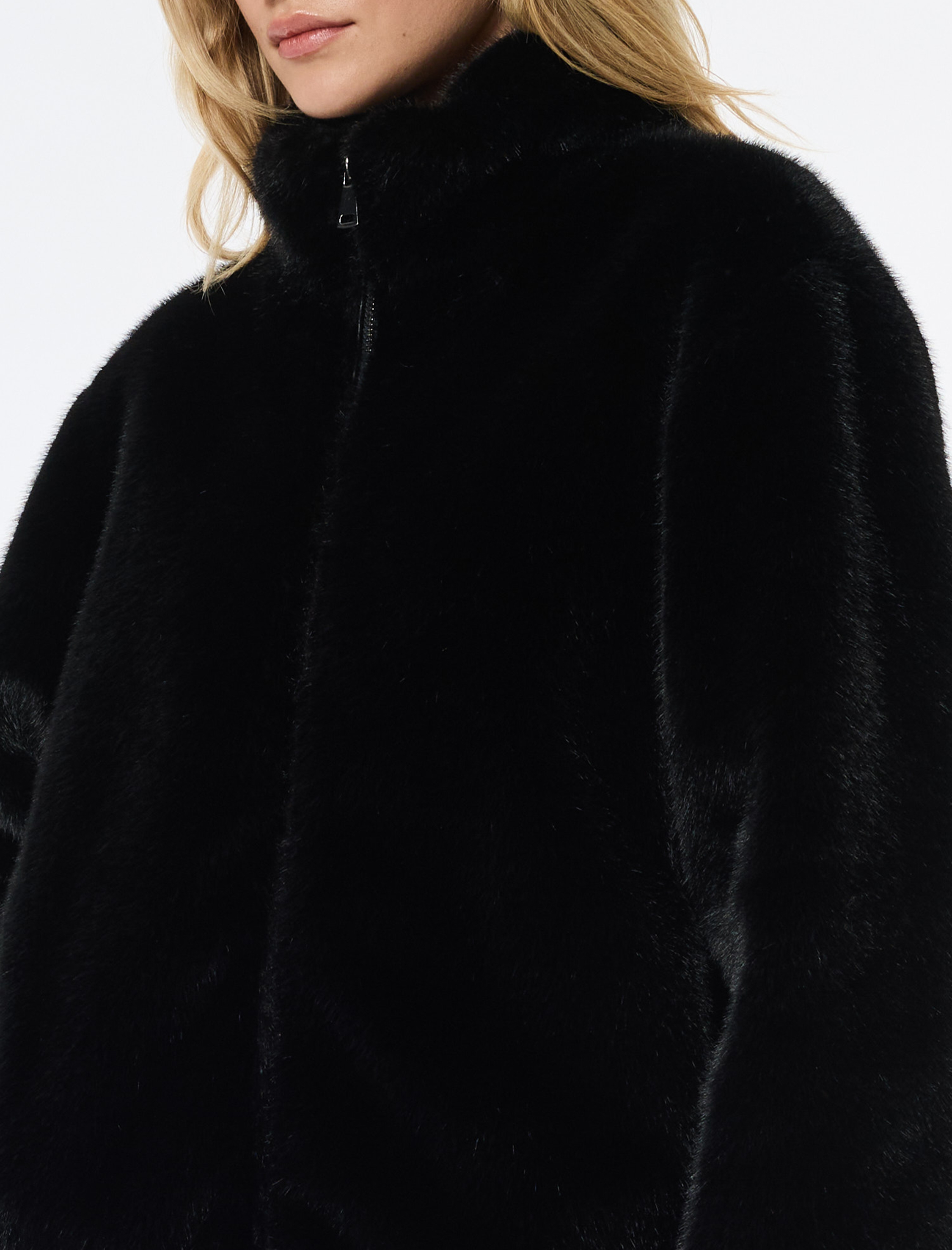   Suni Kürk Mont Fermuarlı Uzun Kollu Dik Yaka