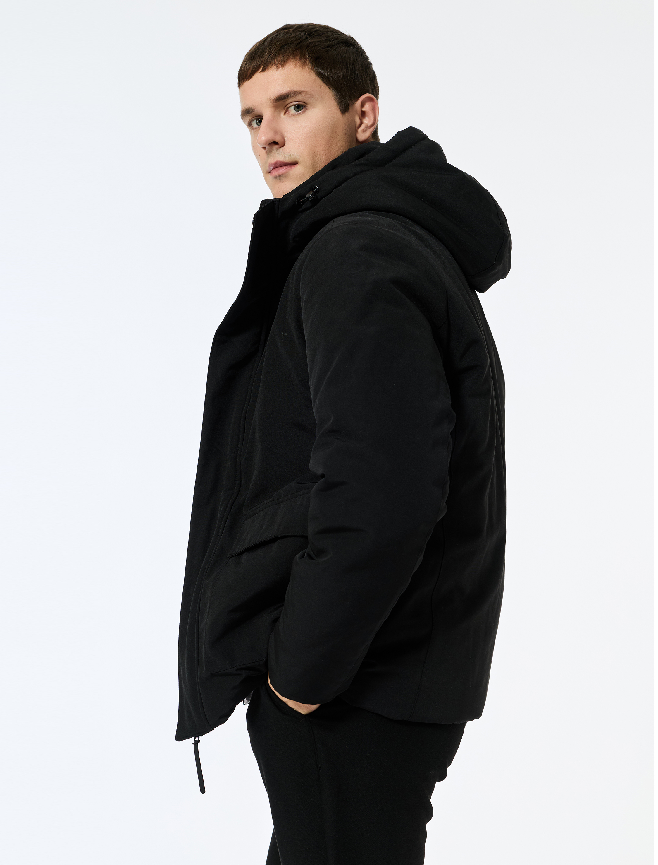   Çıtçıt Düğme Detaylı Fermuarlı Cepli Kapüşonlu Kışlık Şişme Ceket