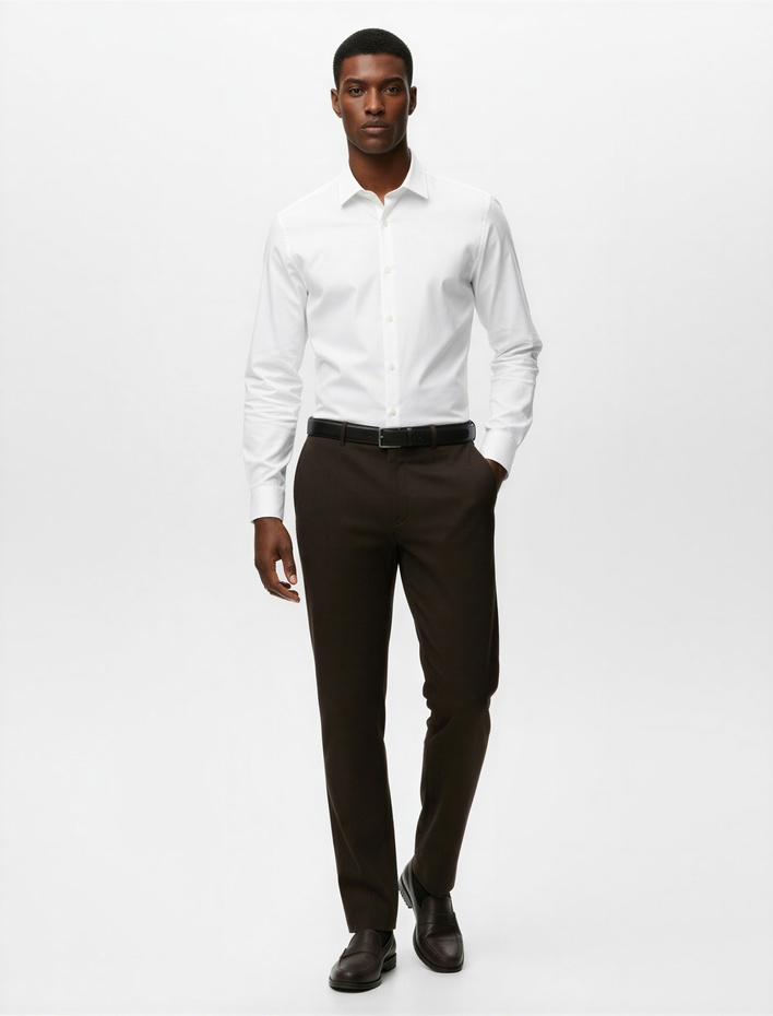  Viskon Karışımlı Cep Detaylı Pike Kumaş Düğmeli Pantolon