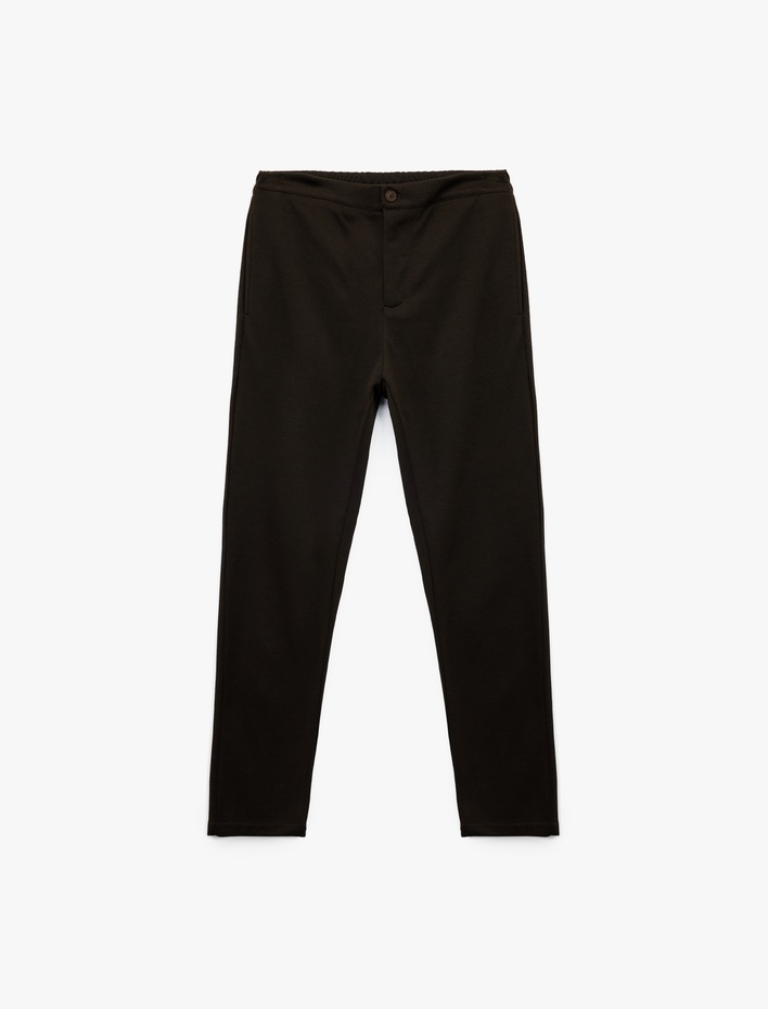  Viskon Karışımlı Cep Detaylı Pike Kumaş Düğmeli Pantolon