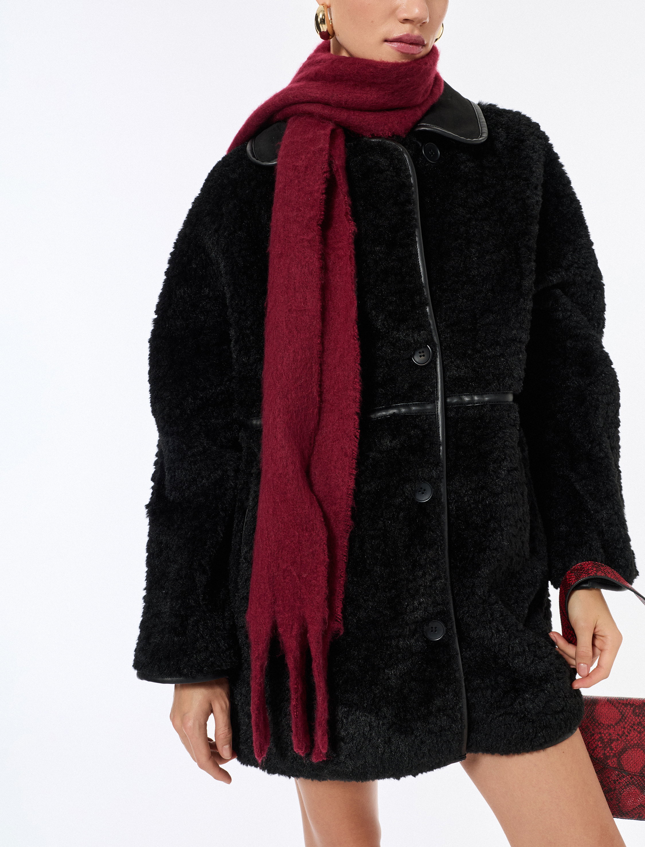   Bonded Kaban Oversize Peluş Düğmeli Cepli Kruvaze Uzun Kollu