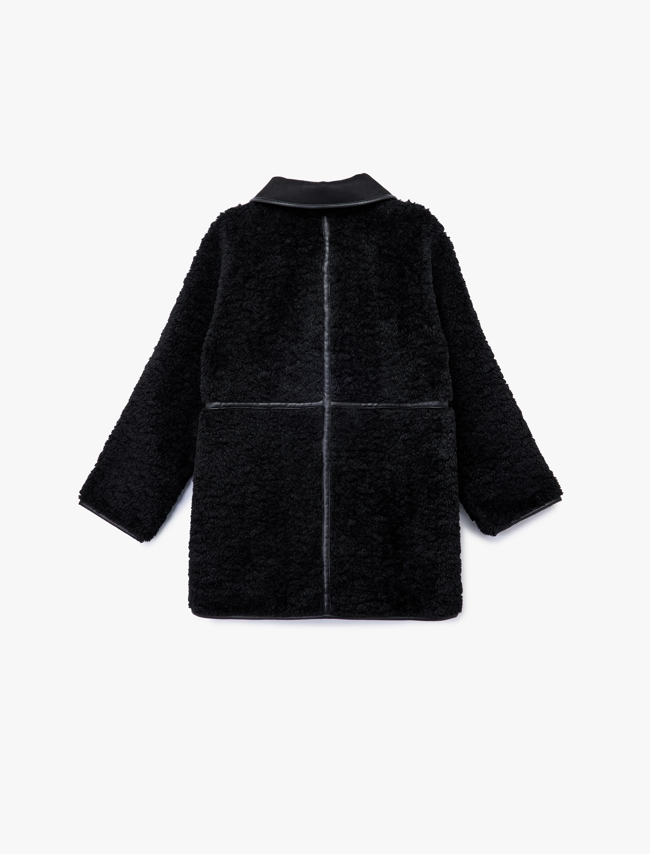   Bonded Kaban Oversize Peluş Düğmeli Cepli Kruvaze Uzun Kollu