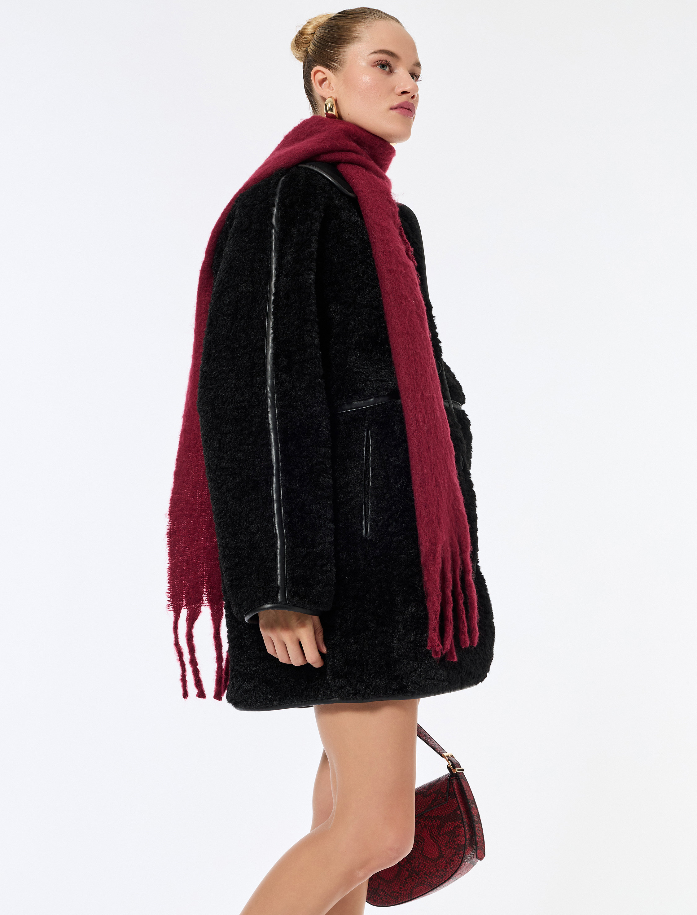   Bonded Kaban Oversize Peluş Düğmeli Cepli Kruvaze Uzun Kollu