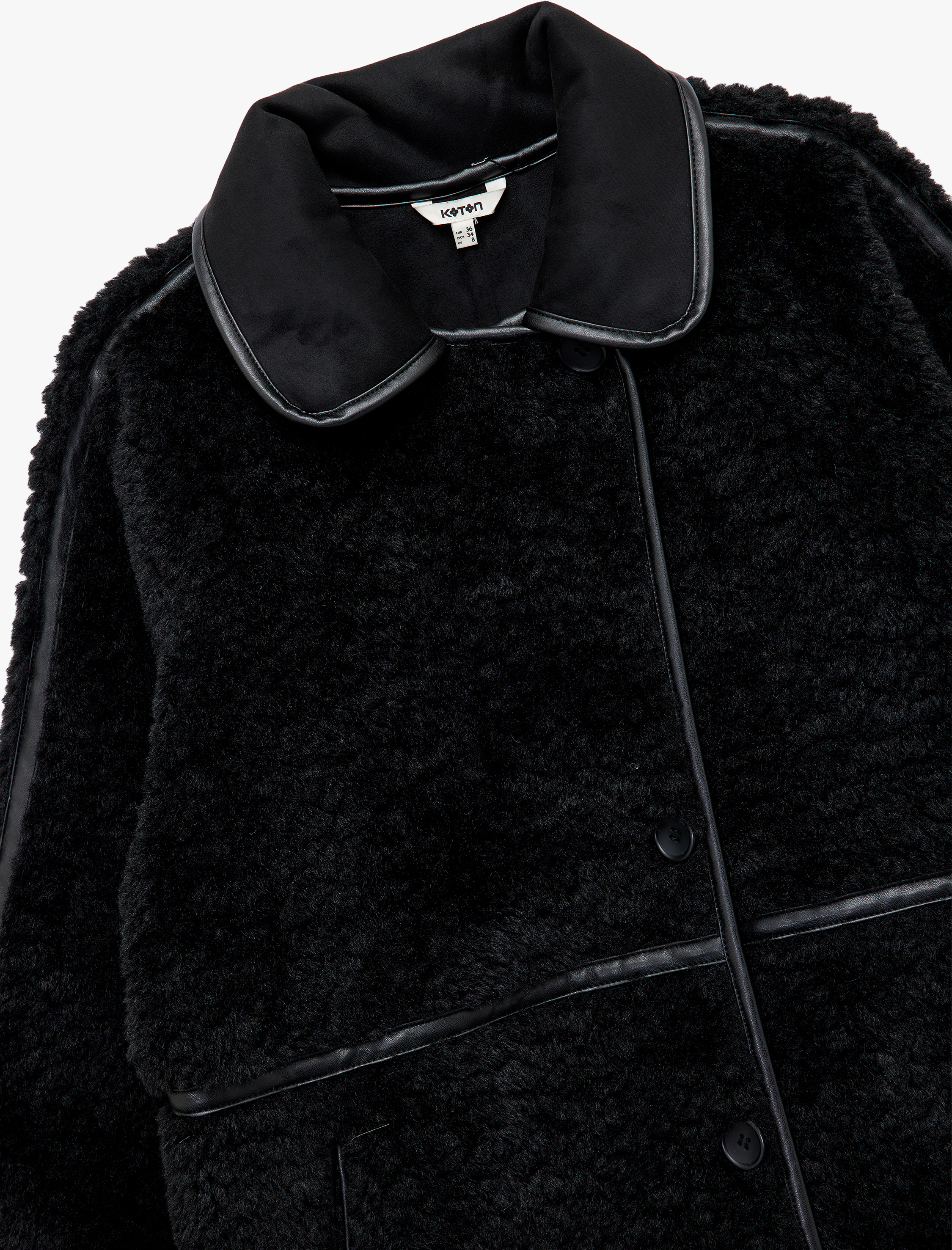   Bonded Kaban Oversize Peluş Düğmeli Cepli Kruvaze Uzun Kollu