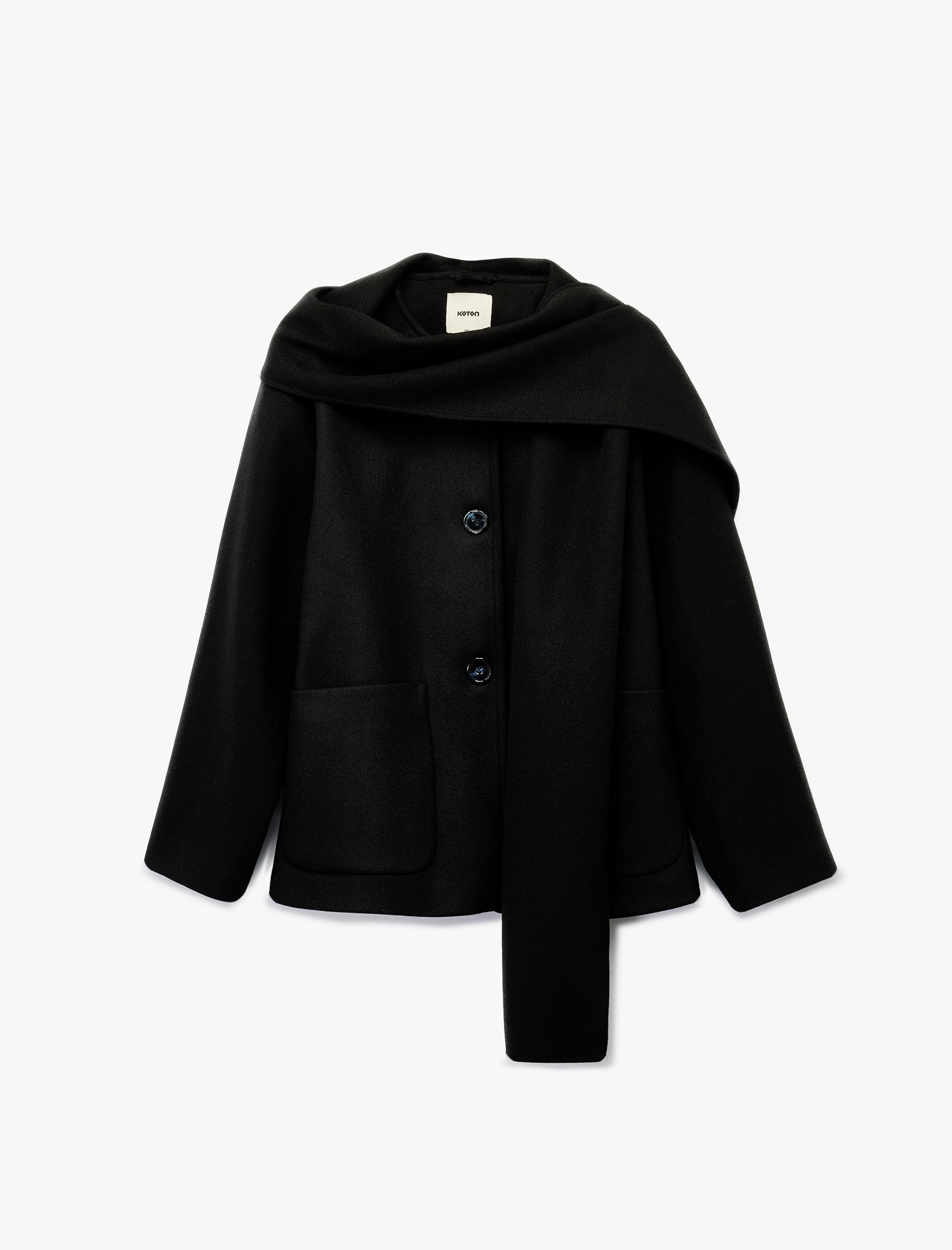   Cepli Düğmeli Uzun Kollu Atkılı Kaşe Kaban